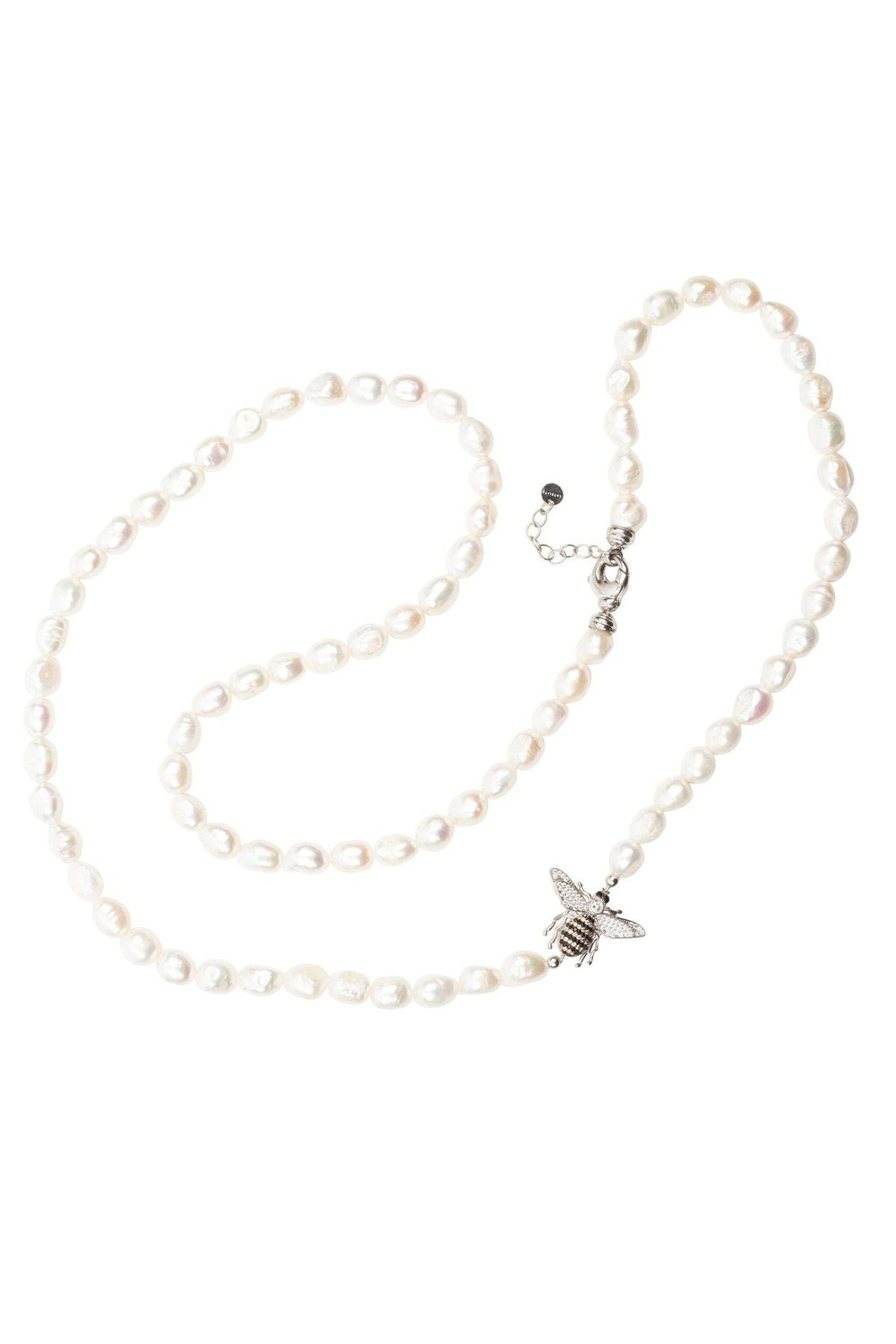 Honey Bee Pearl Gemstone Long Necklace Silver - LATELITA Necklaces