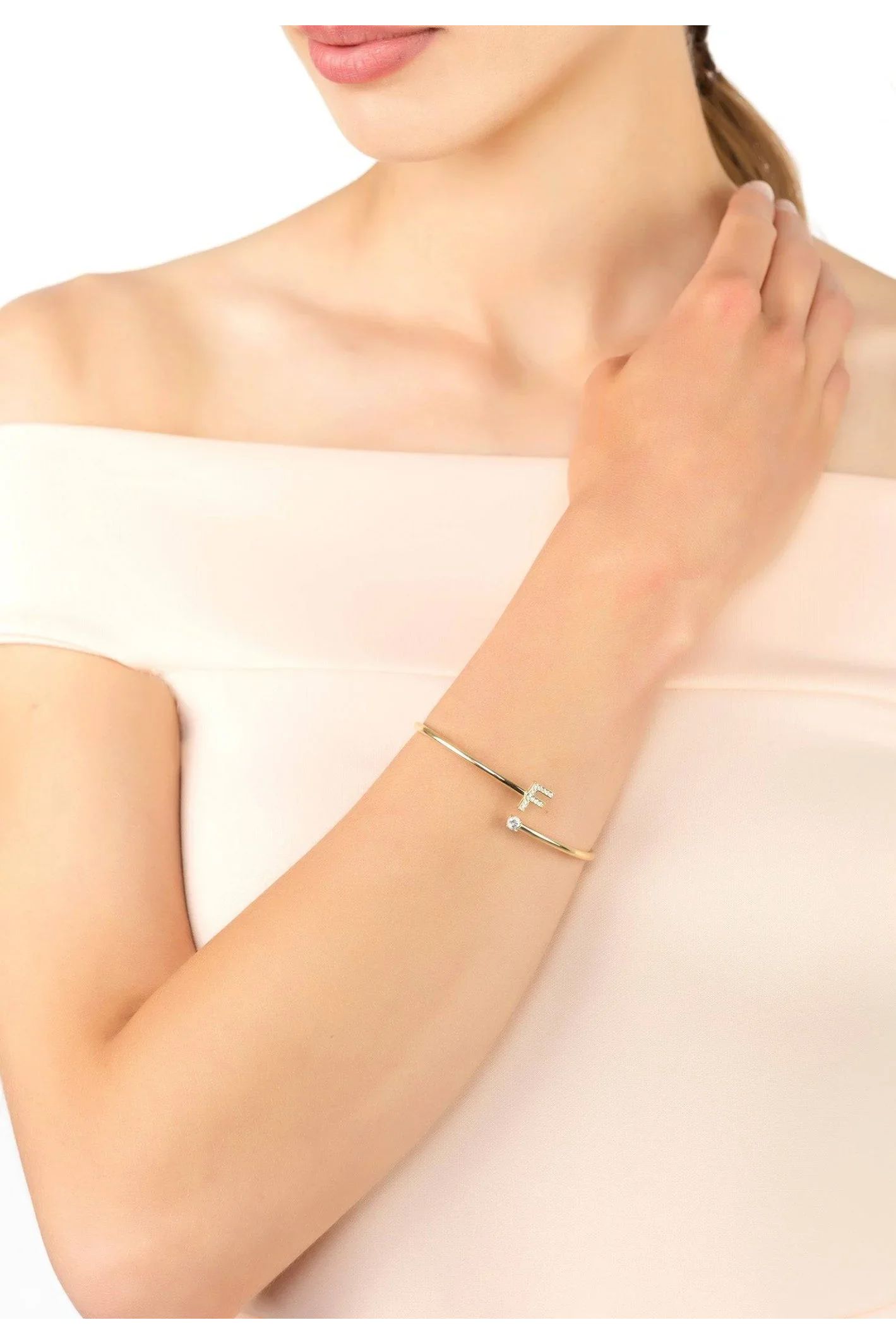 Initial Bangle Gold F - LATELITA Bracelets