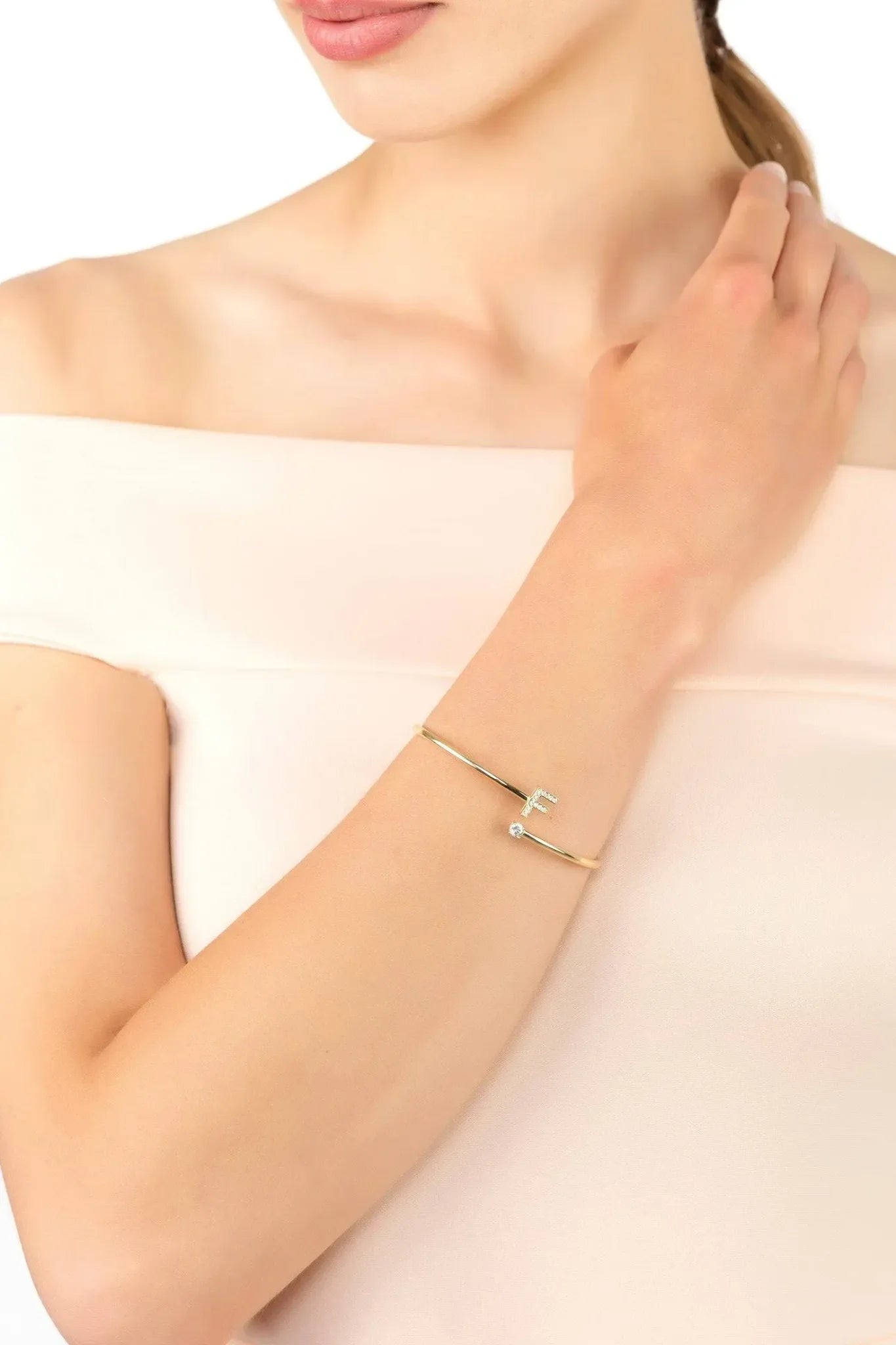 Initial Bangle Gold F - LATELITA Bracelets