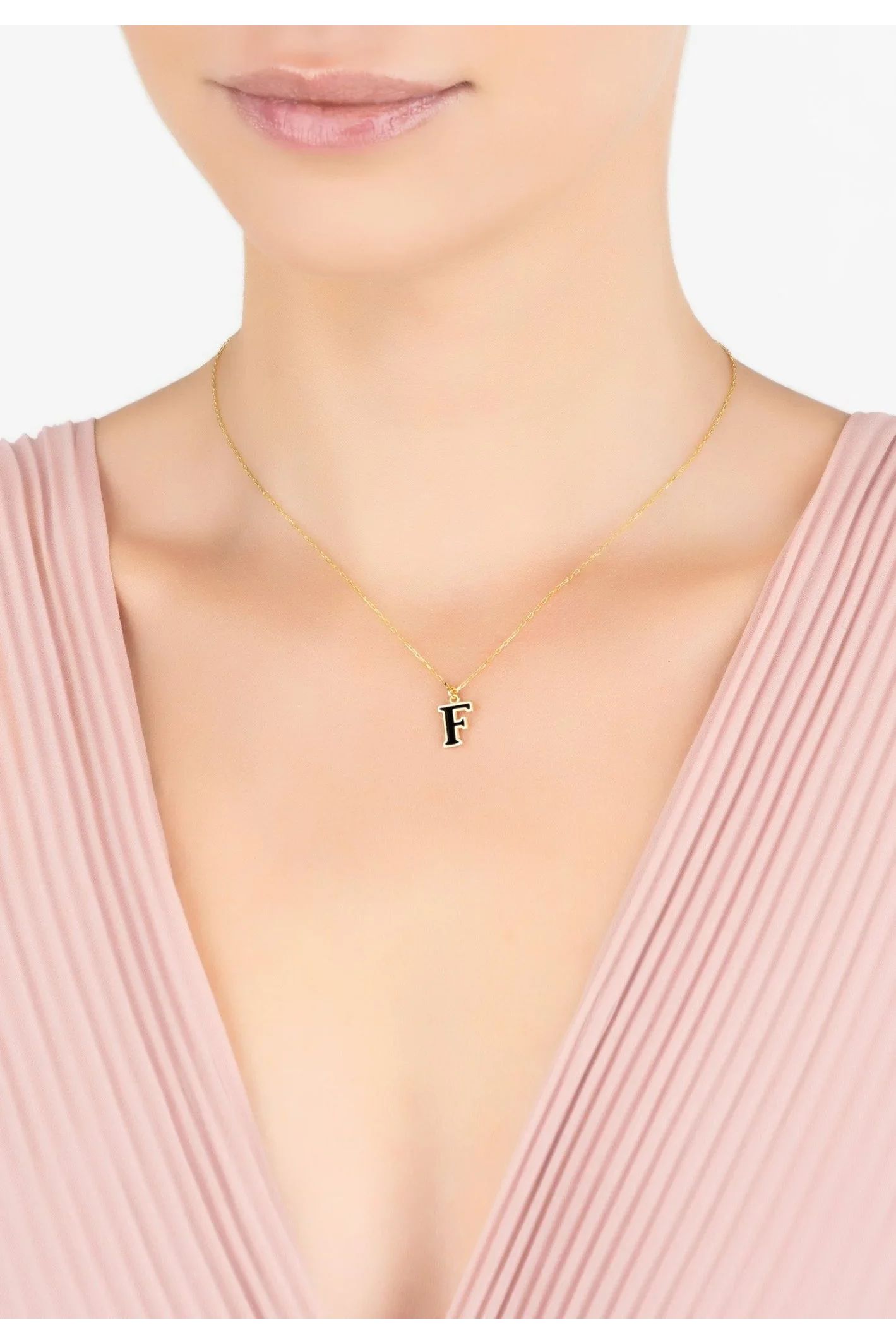 Initial Enamel Necklace Gold F - LATELITA Necklaces