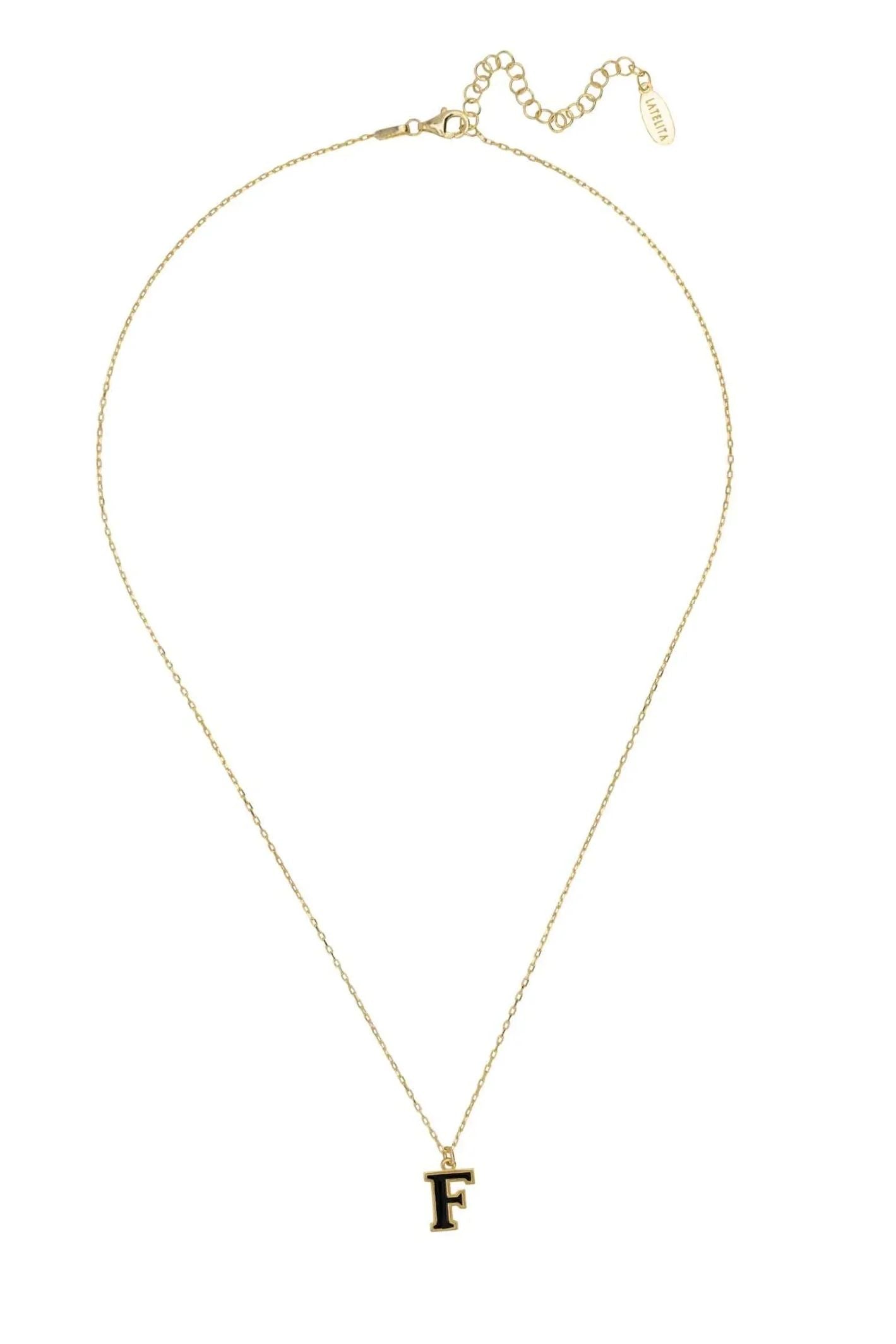 Initial Enamel Necklace Gold F - LATELITA Necklaces