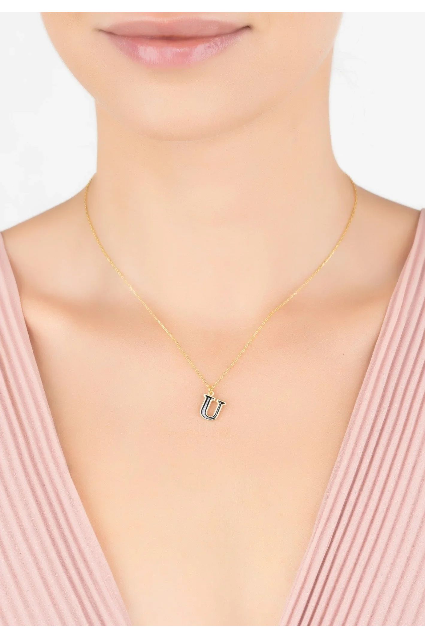 Initial Enamel Necklace Gold U - LATELITA Necklaces