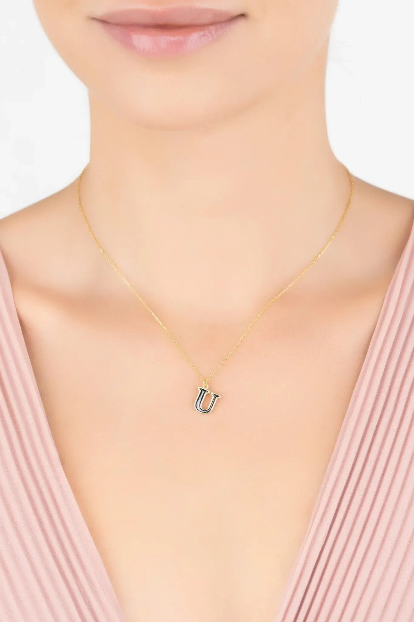 Initial Enamel Necklace Gold U - LATELITA Necklaces