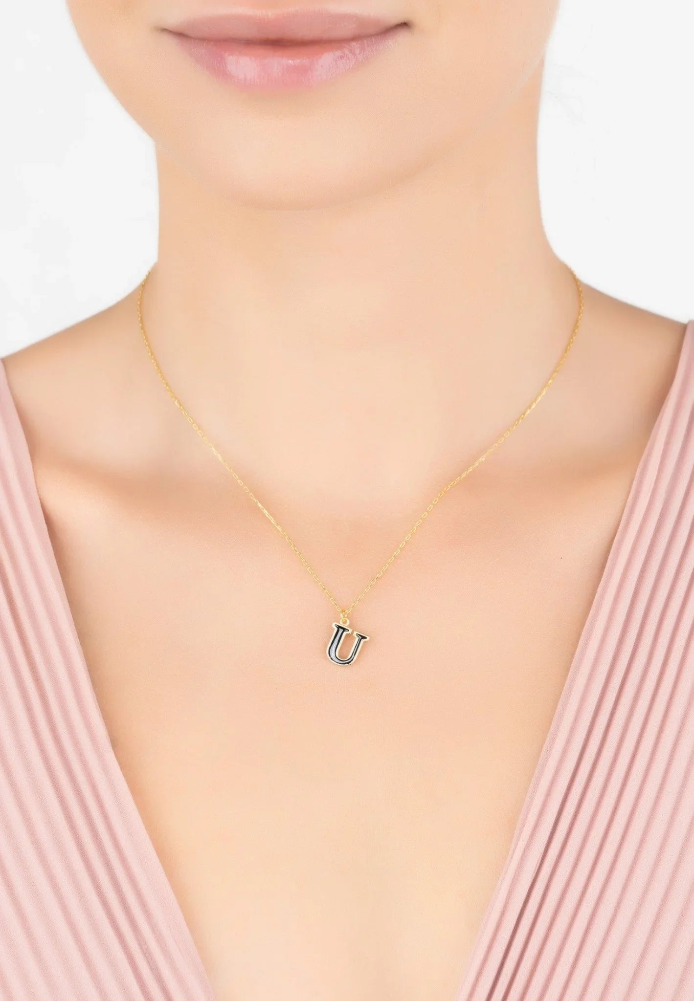 Initial Enamel Necklace Gold U - LATELITA Necklaces