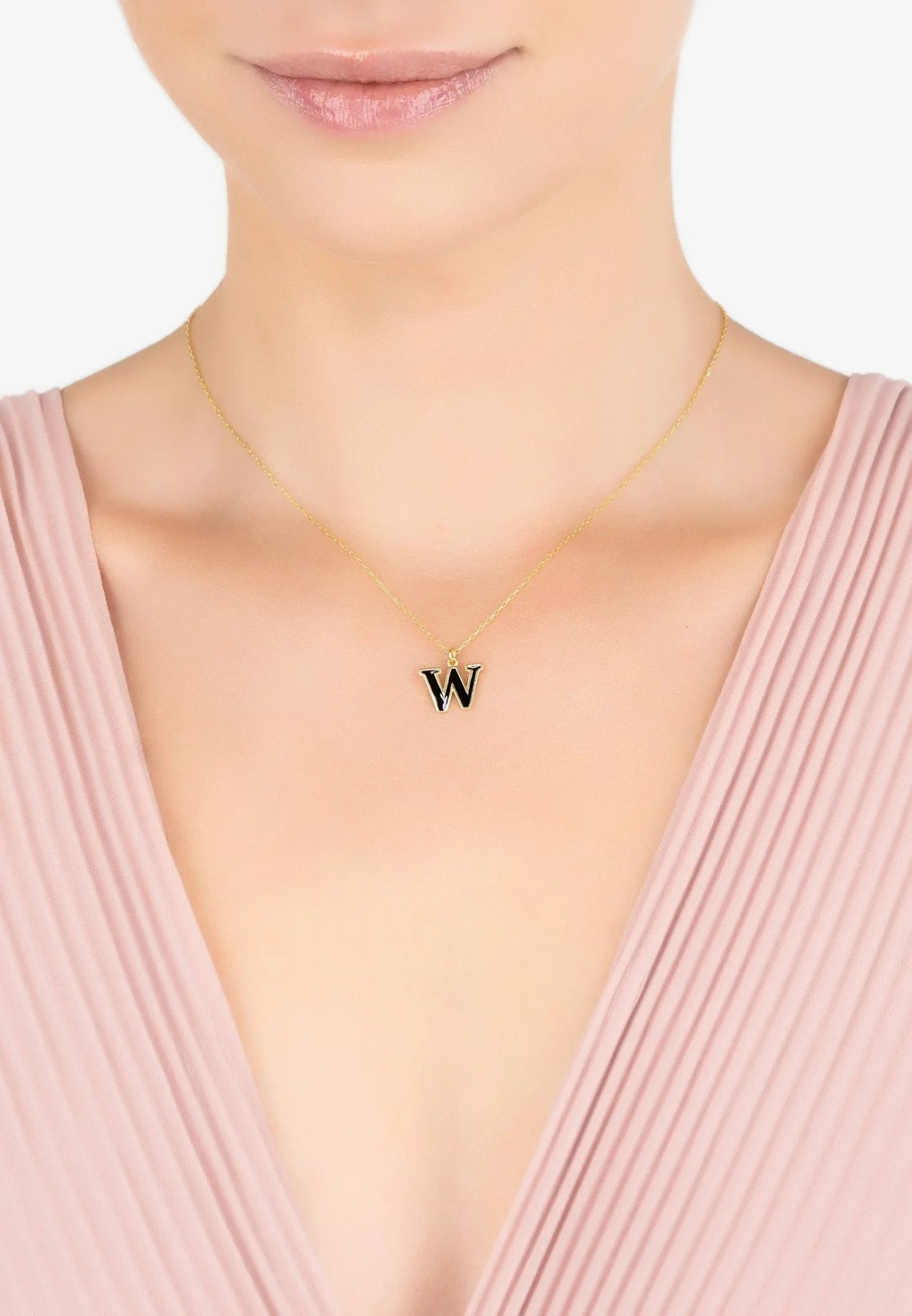 Initial Enamel Necklace Gold W - LATELITA Necklaces