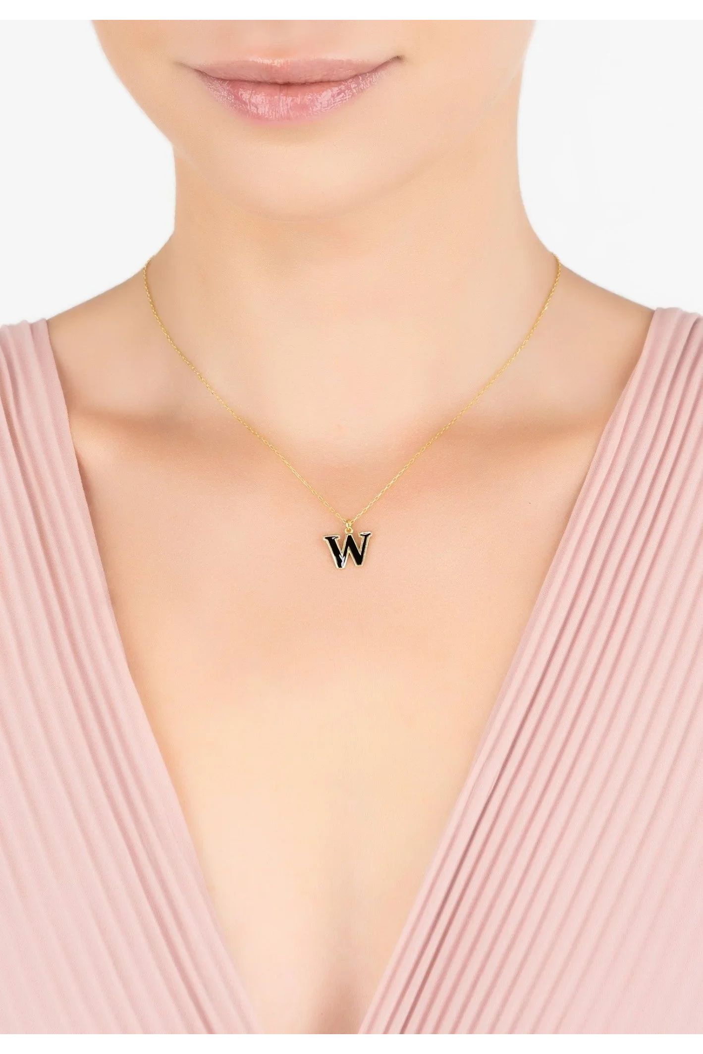 Initial Enamel Necklace Gold W - LATELITA Necklaces