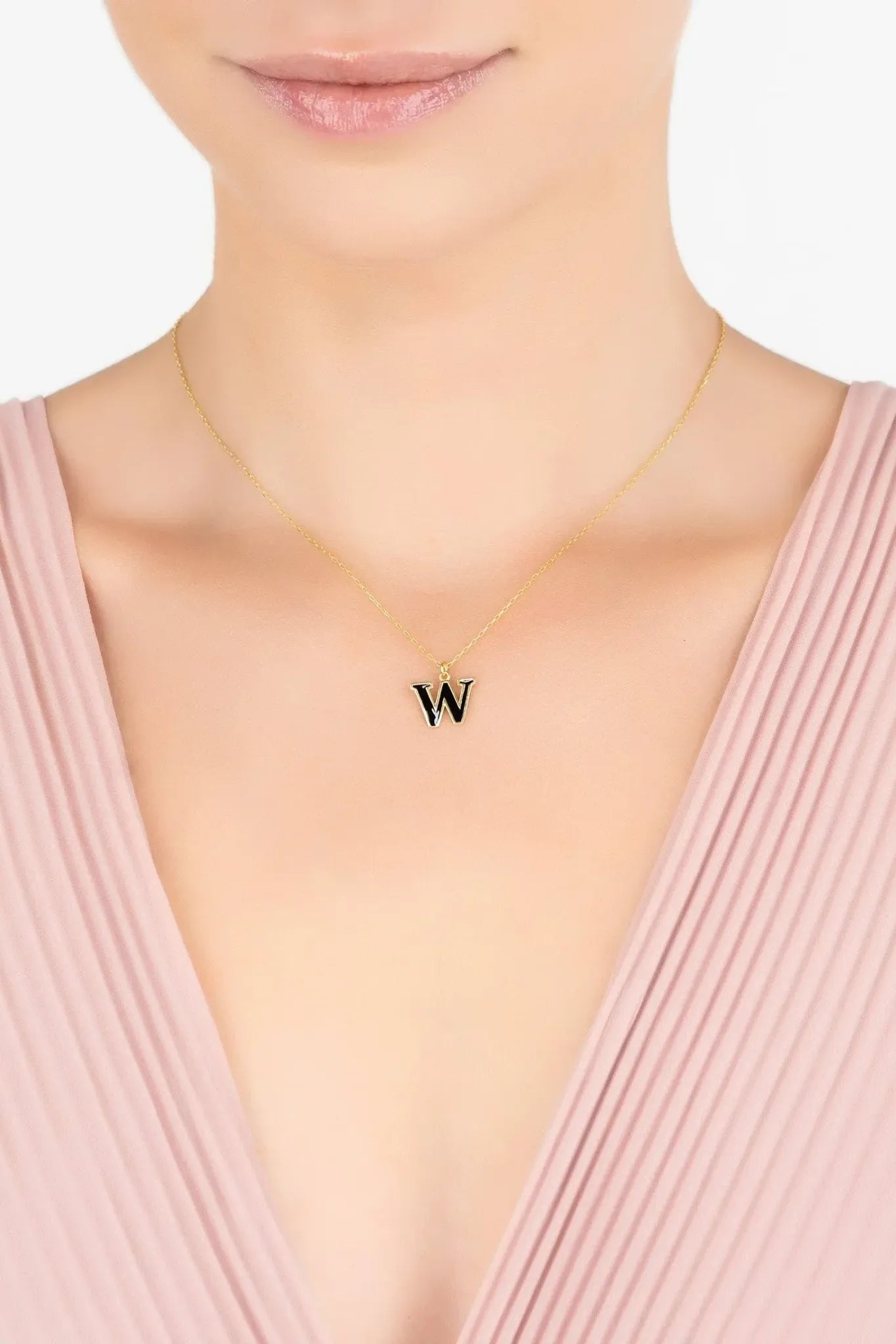 Initial Enamel Necklace Gold W - LATELITA Necklaces