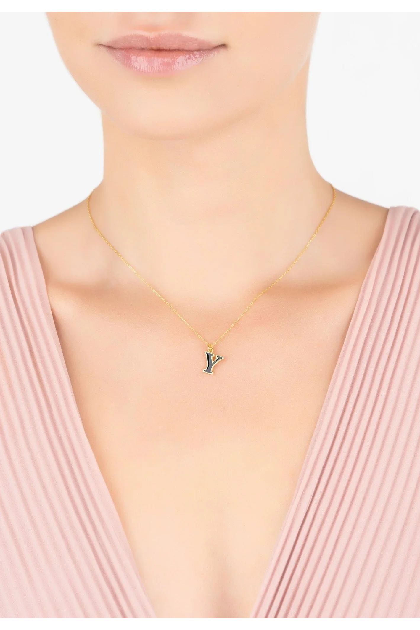 Initial Enamel Necklace Gold Y - LATELITA Necklaces