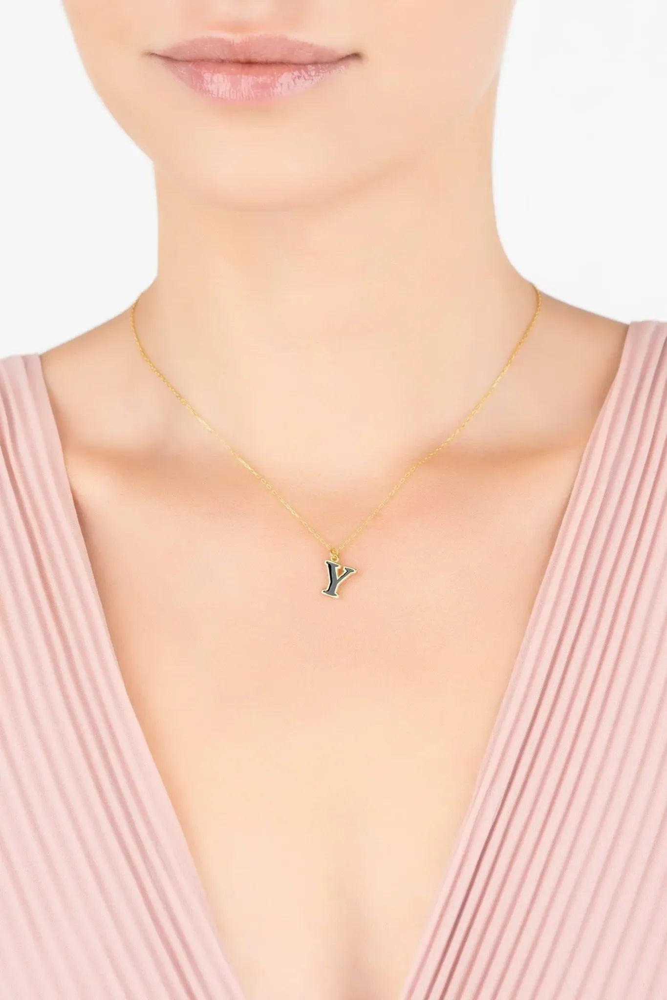Initial Enamel Necklace Gold Y - LATELITA Necklaces