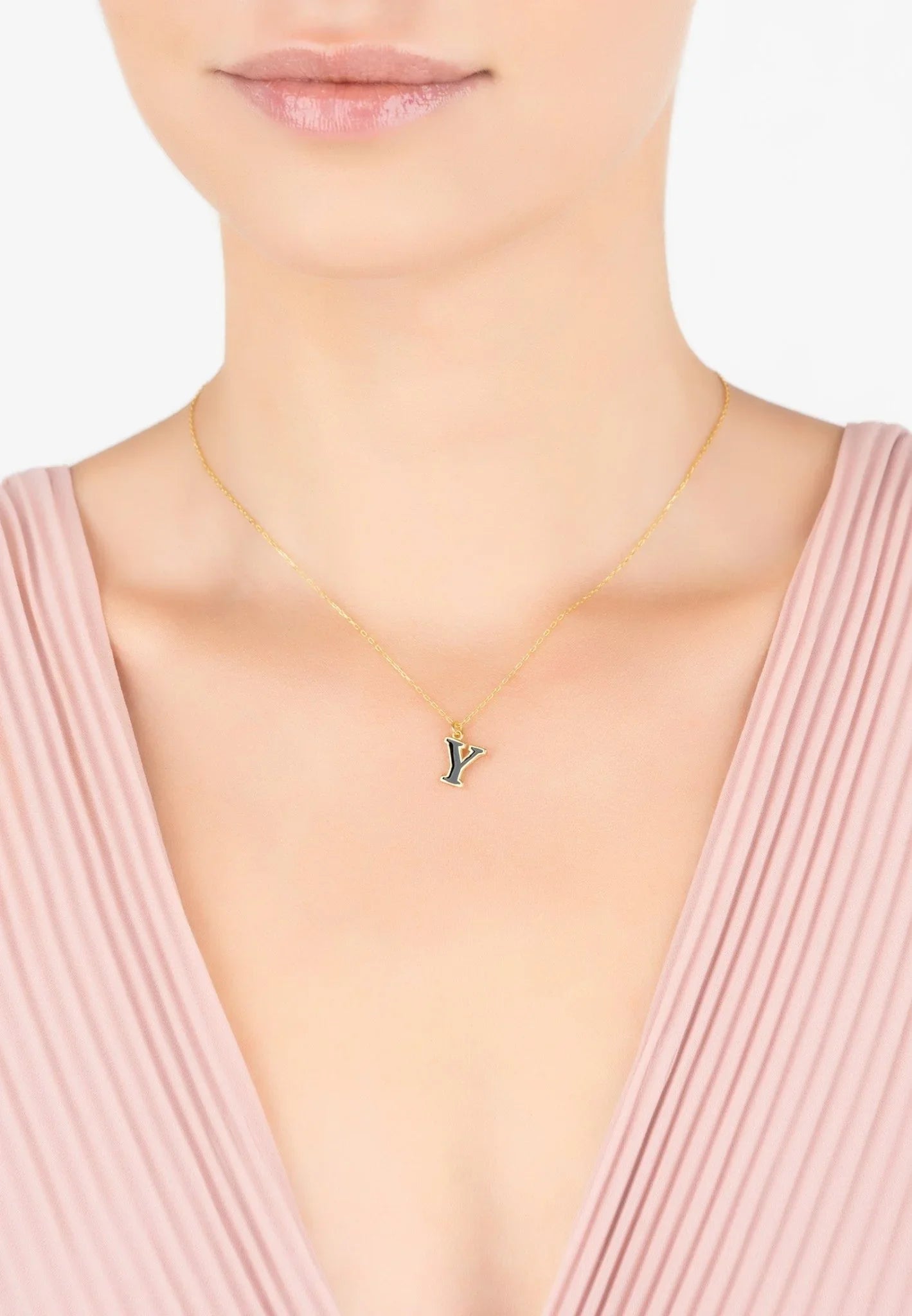 Initial Enamel Necklace Gold Y - LATELITA Necklaces
