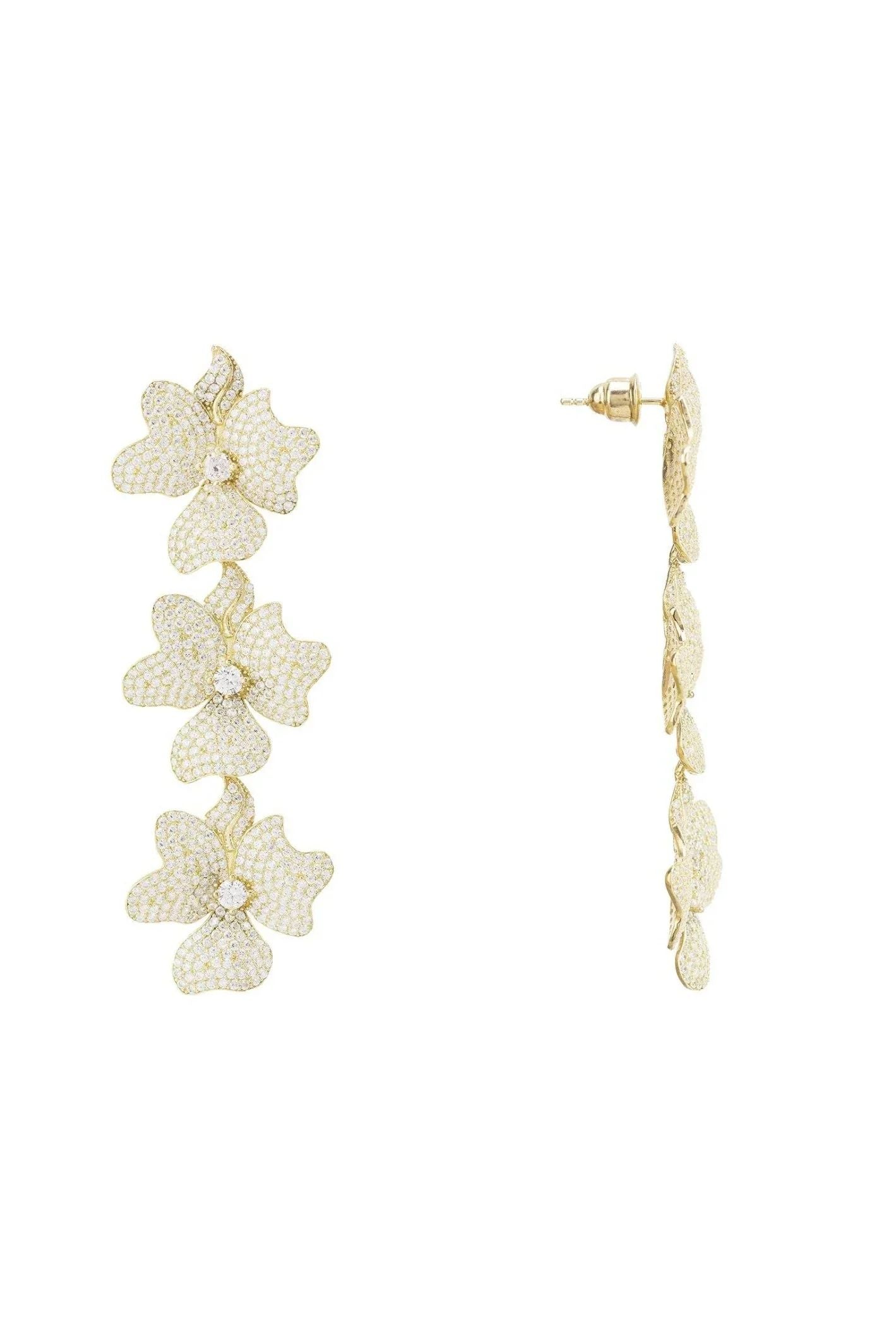 Jasmine Flower Triple Drop Earrings Gold - LATELITA Earrings