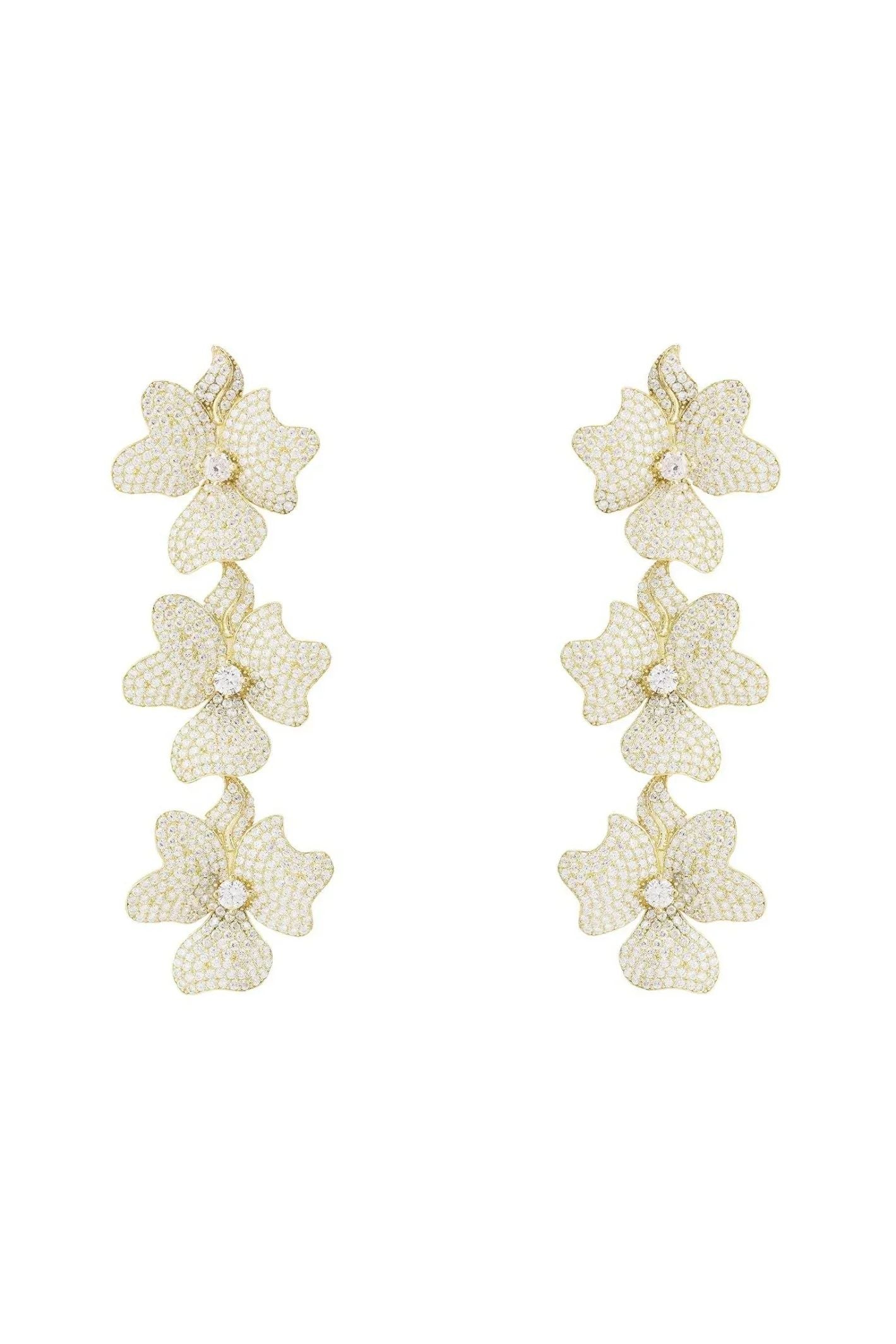 Jasmine Flower Triple Drop Earrings Gold - LATELITA Earrings