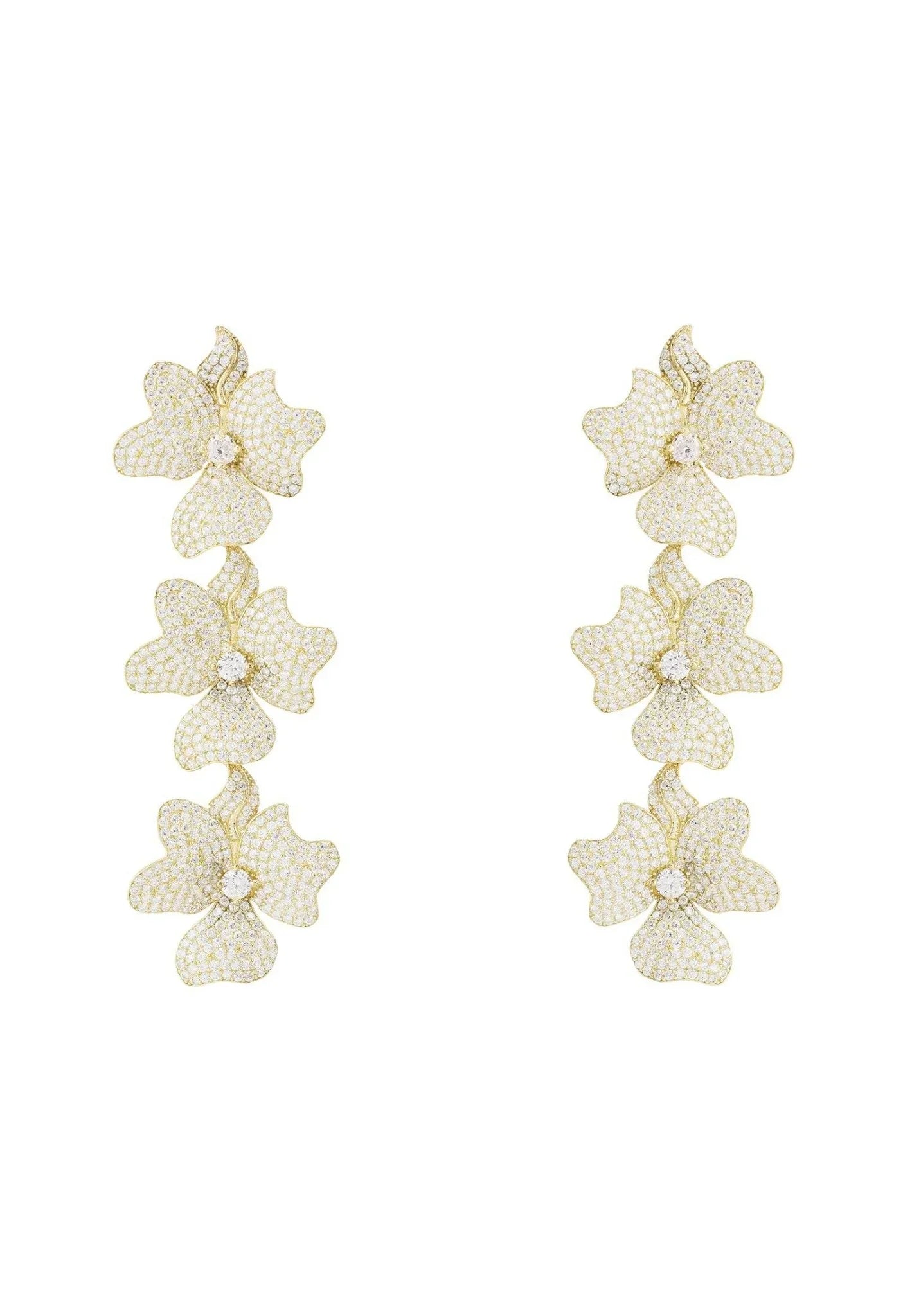 Jasmine Flower Triple Drop Earrings Gold - LATELITA Earrings