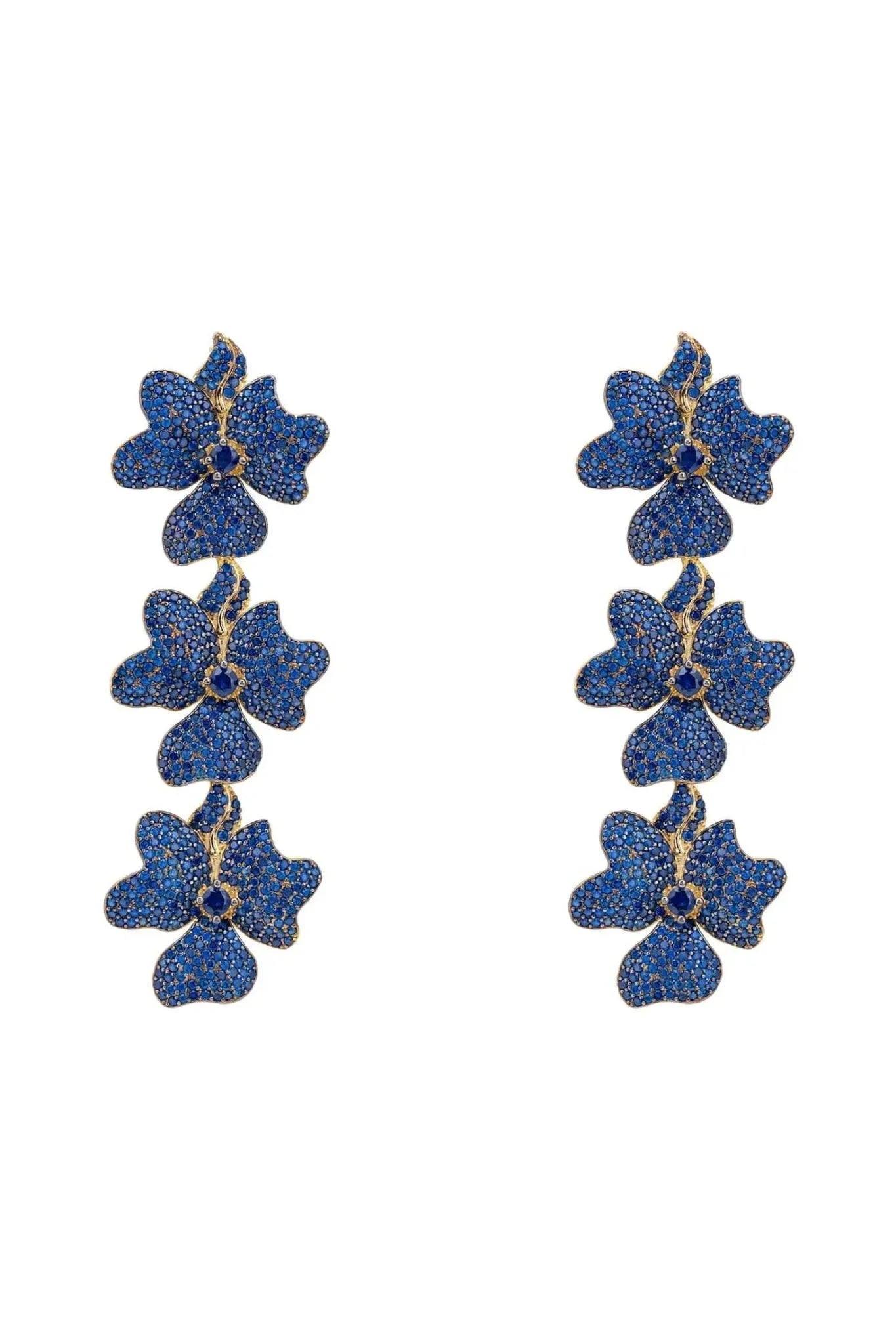 Jasmine Flower Triple Drop Earrings Gold Sapphire Blue - LATELITA Earrings