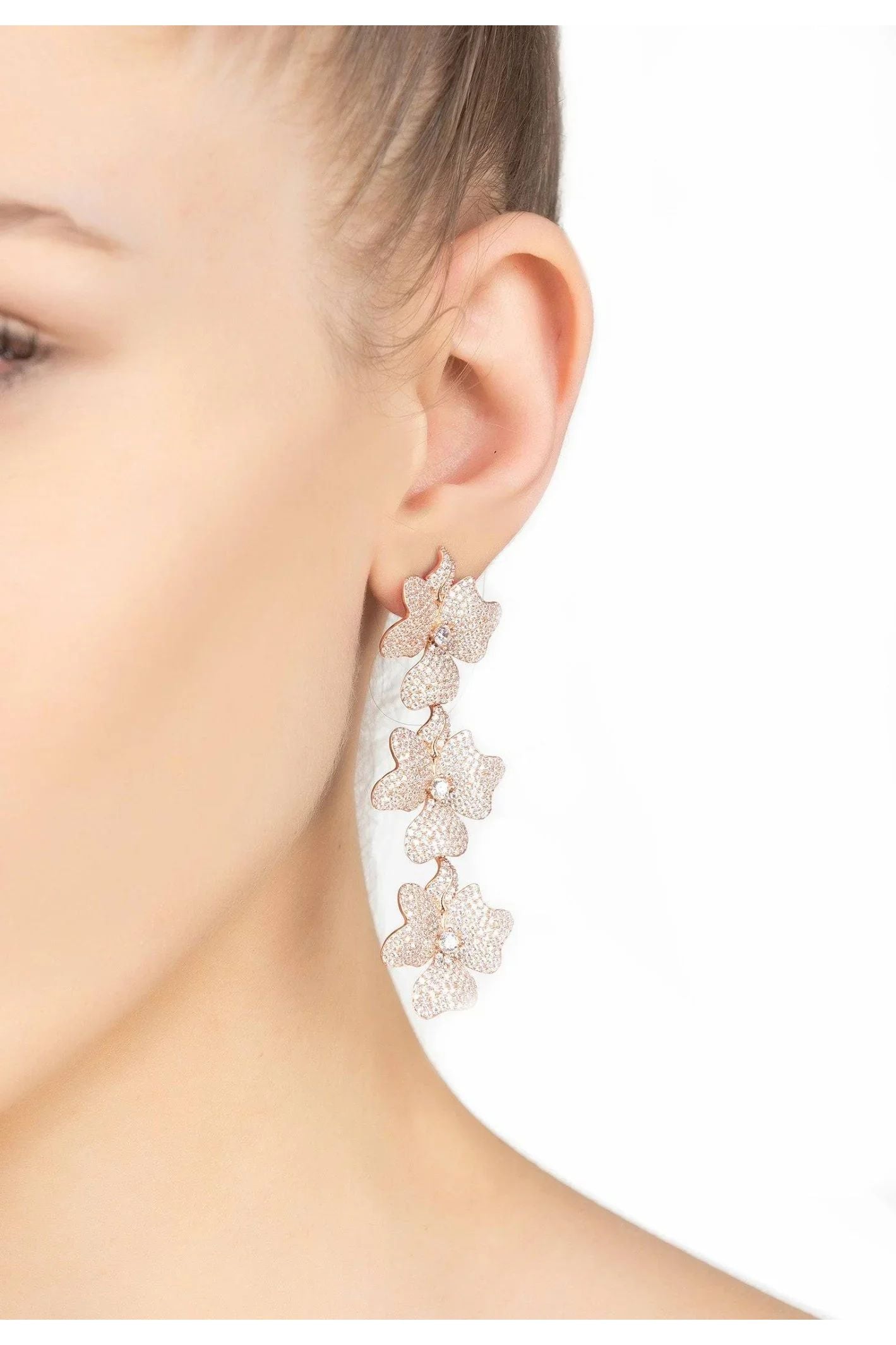 Jasmine Flower Triple Drop Earrings Rosegold - LATELITA Earrings