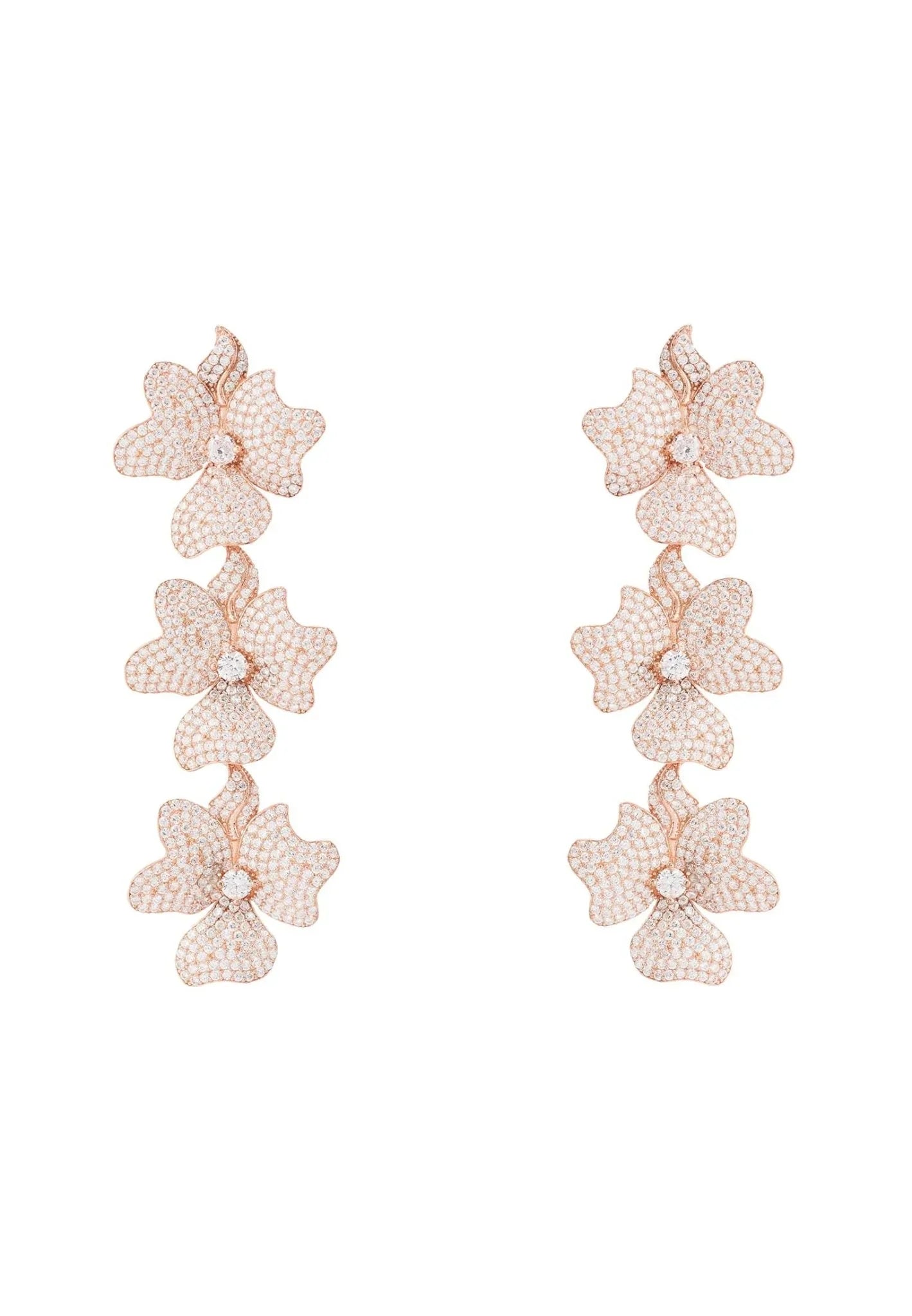 Jasmine Flower Triple Drop Earrings Rosegold - LATELITA Earrings