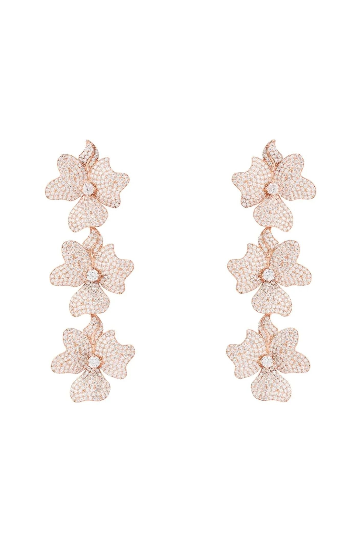 Jasmine Flower Triple Drop Earrings Rosegold - LATELITA Earrings