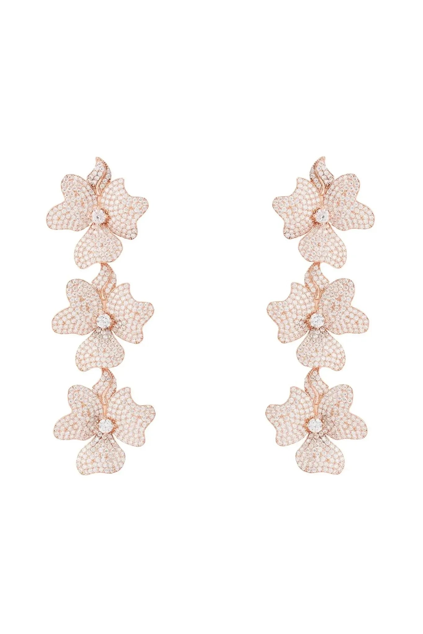 Jasmine Flower Triple Drop Earrings Rosegold - LATELITA Earrings