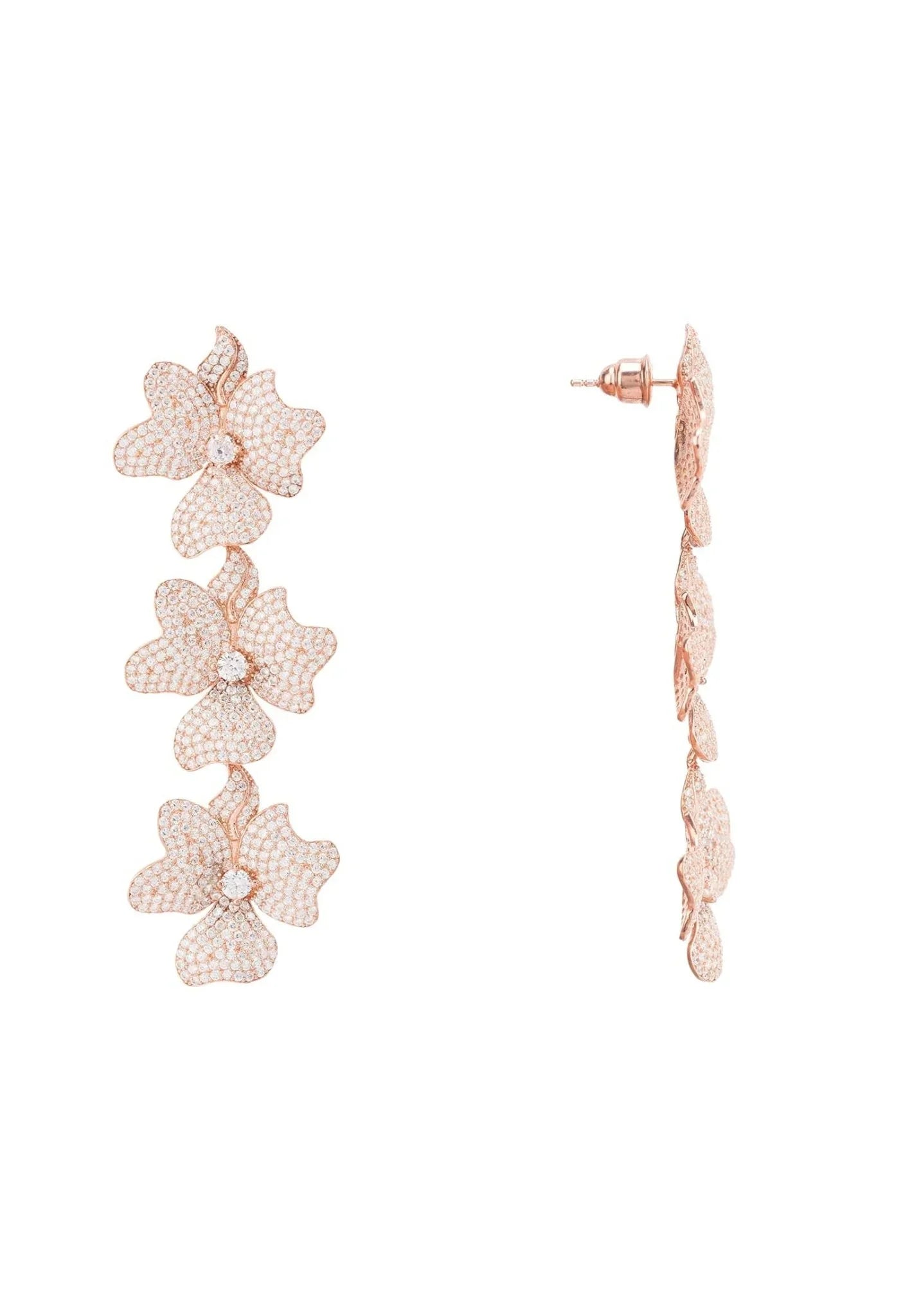 Jasmine Flower Triple Drop Earrings Rosegold - LATELITA Earrings