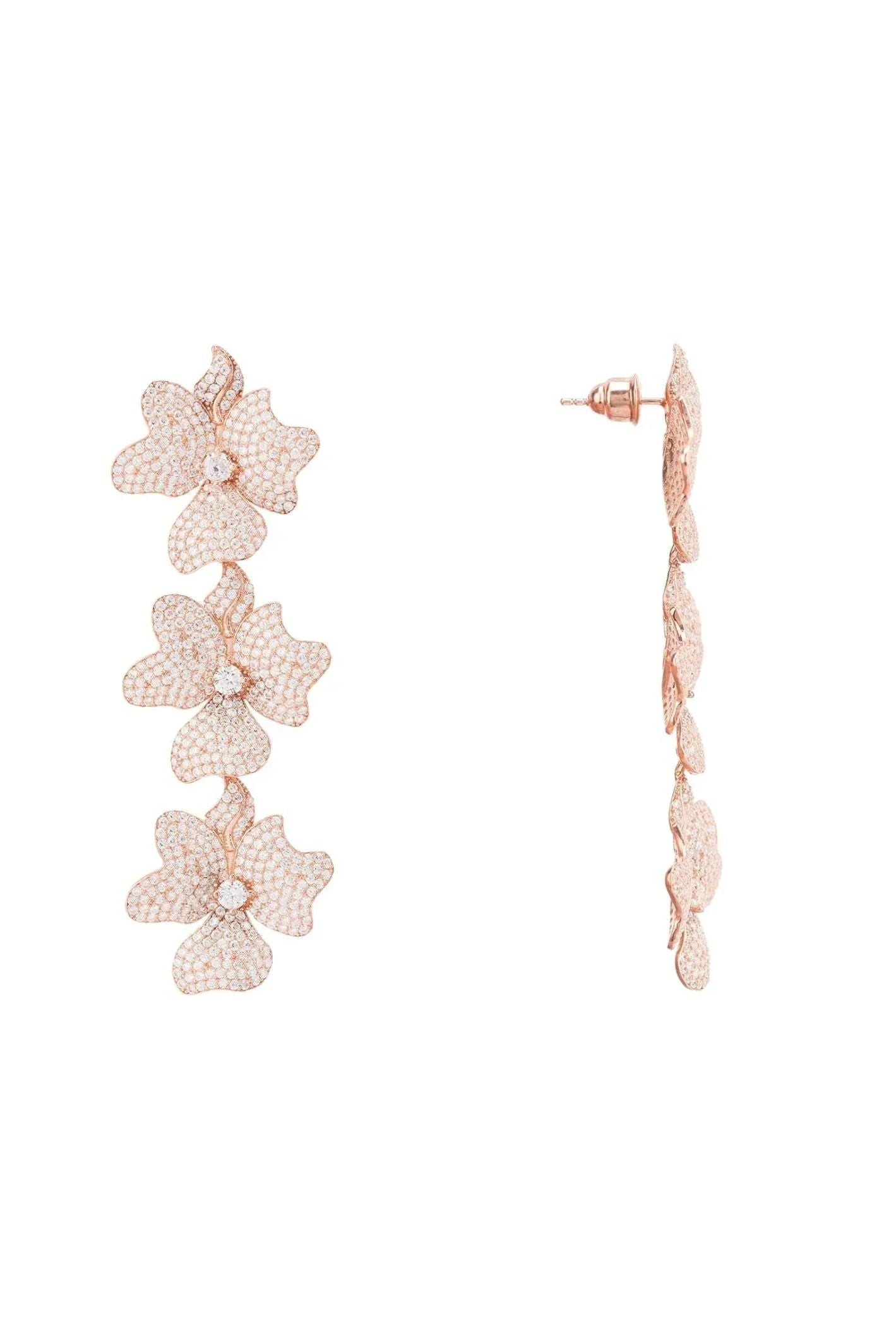 Jasmine Flower Triple Drop Earrings Rosegold - LATELITA Earrings