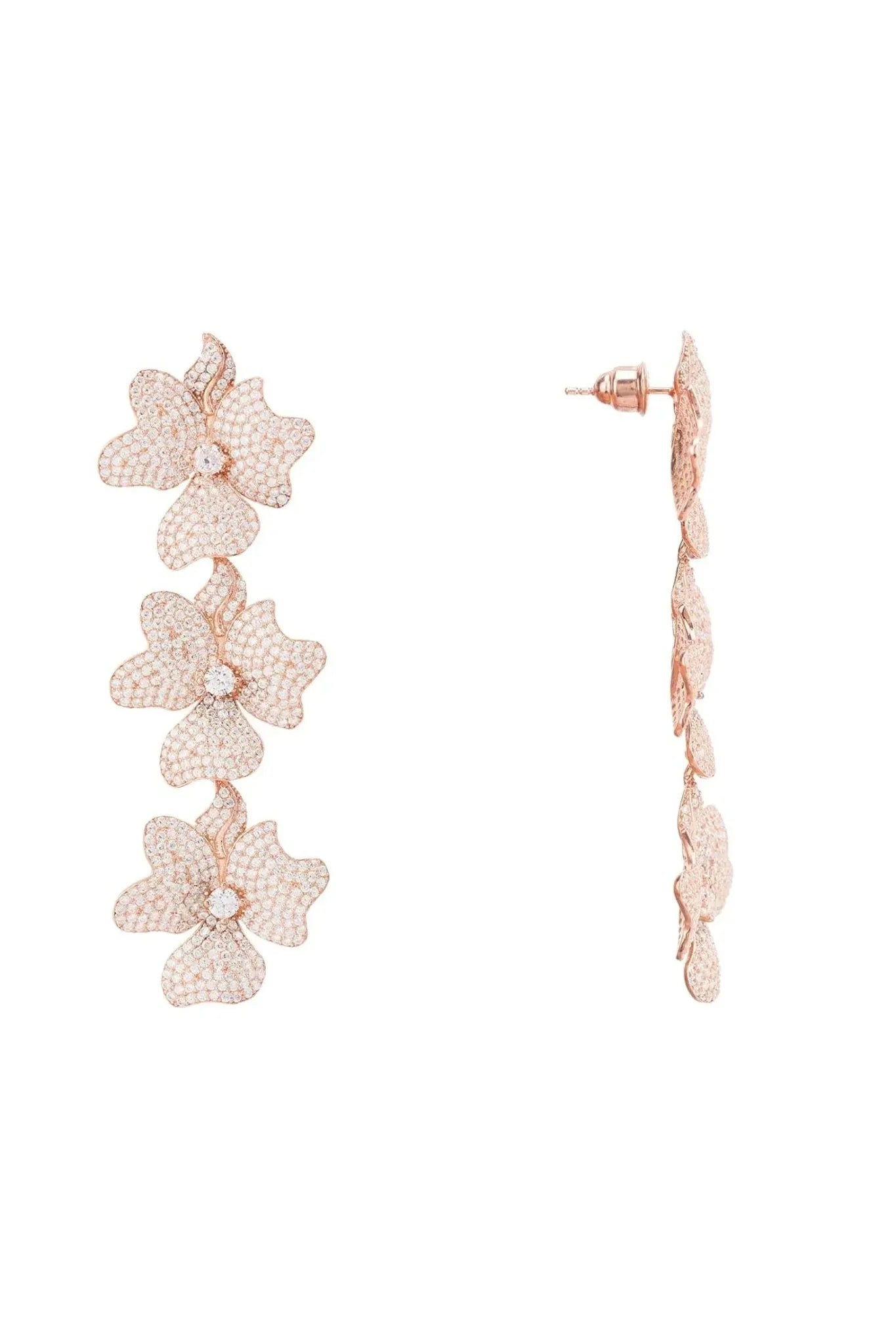 Jasmine Flower Triple Drop Earrings Rosegold - LATELITA Earrings