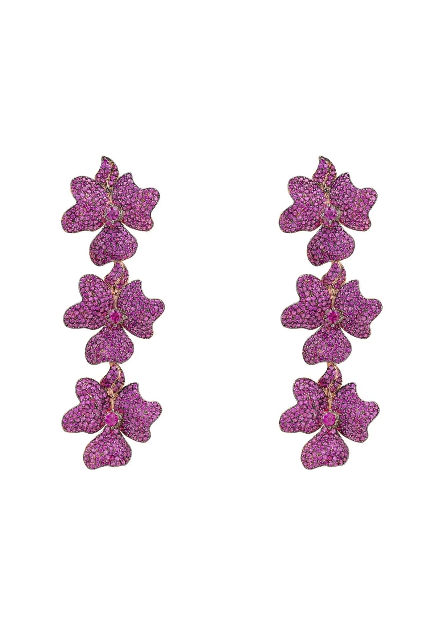 Jasmine Flower Triple Drop Earrings Rosegold Ruby - LATELITA Earrings