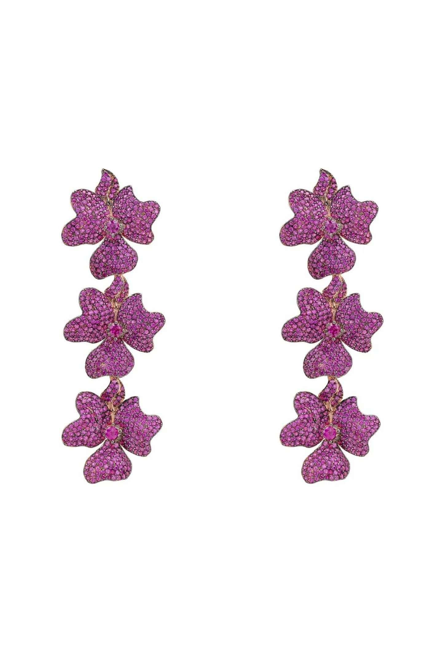 Jasmine Flower Triple Drop Earrings Rosegold Ruby - LATELITA Earrings