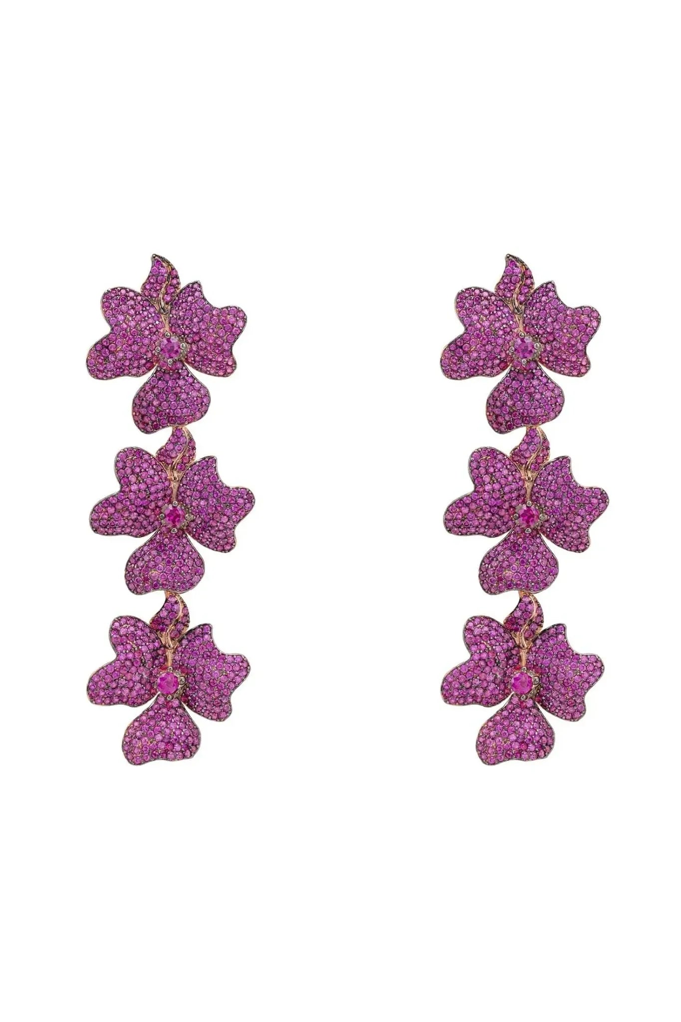 Jasmine Flower Triple Drop Earrings Rosegold Ruby - LATELITA Earrings