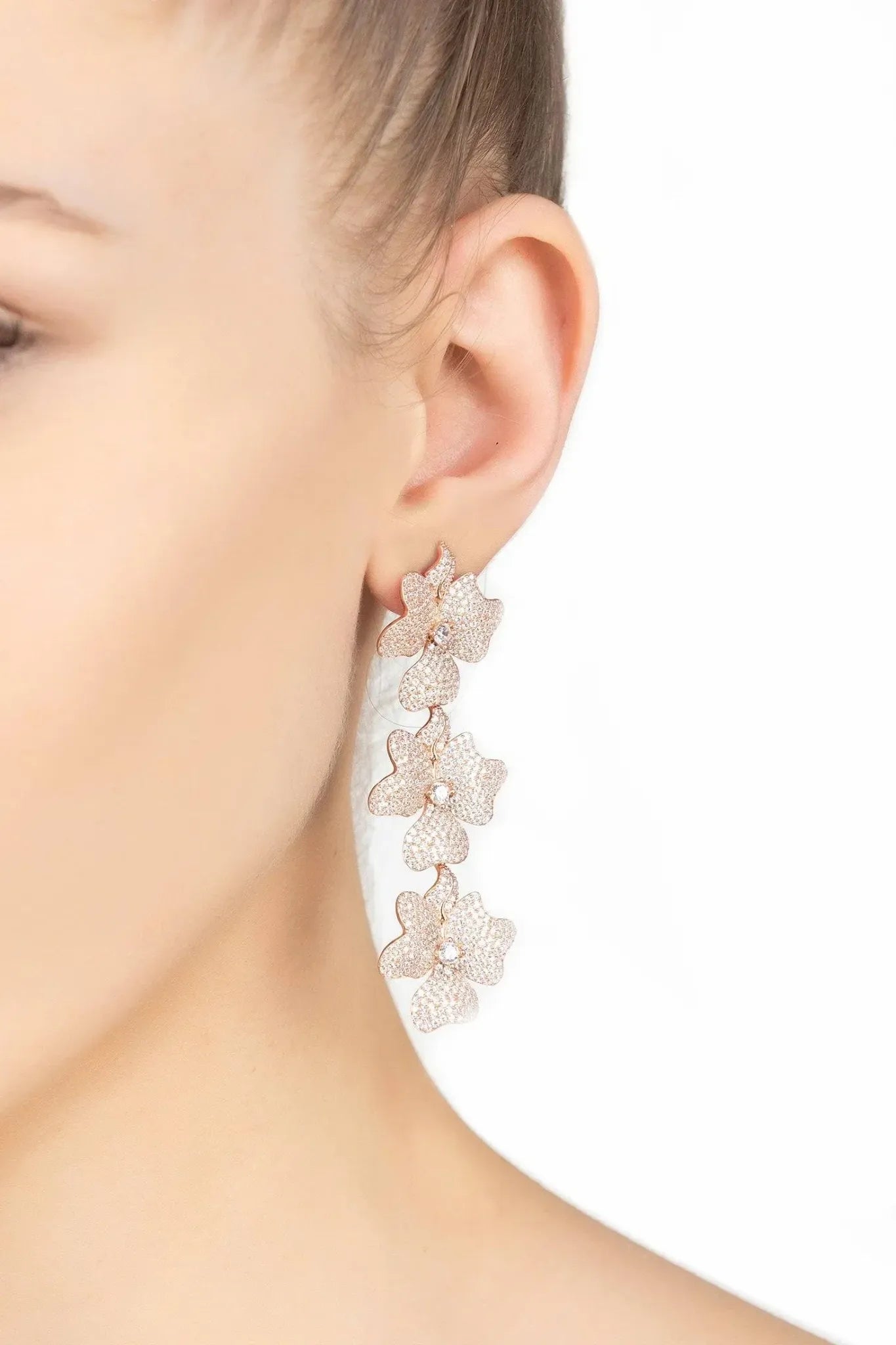 Jasmine Flower Triple Drop Earrings Silver - LATELITA Earrings