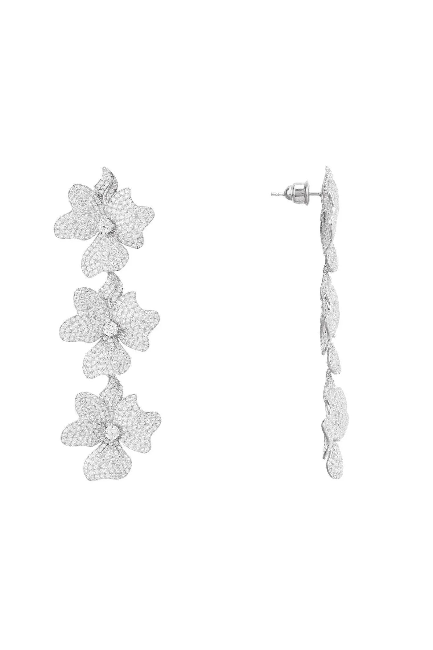 Jasmine Flower Triple Drop Earrings Silver - LATELITA Earrings