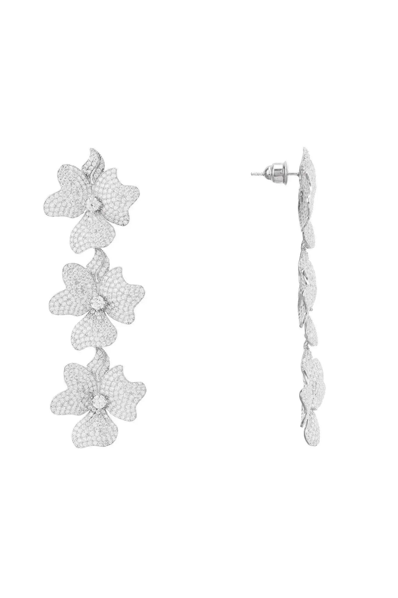 Jasmine Flower Triple Drop Earrings Silver - LATELITA Earrings