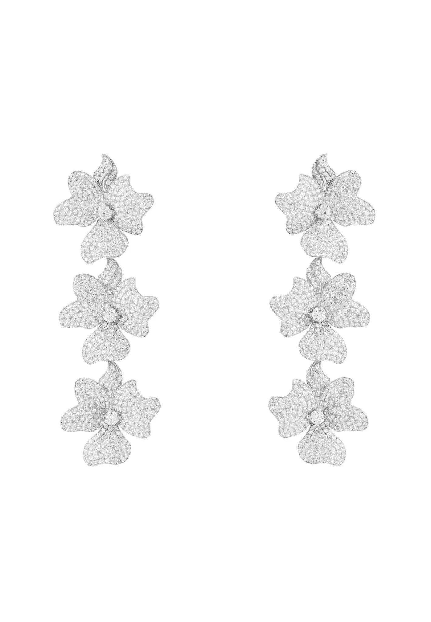 Jasmine Flower Triple Drop Earrings Silver - LATELITA Earrings