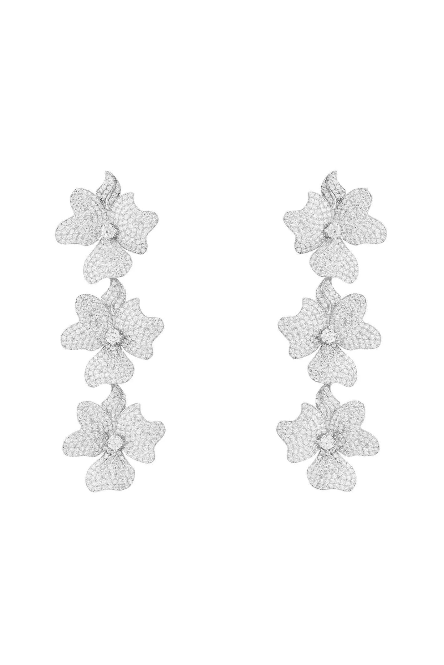 Jasmine Flower Triple Drop Earrings Silver - LATELITA Earrings