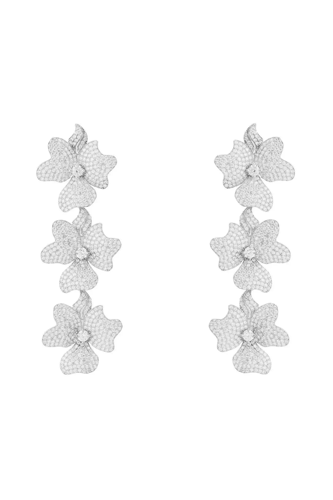 Jasmine Flower Triple Drop Earrings Silver - LATELITA Earrings