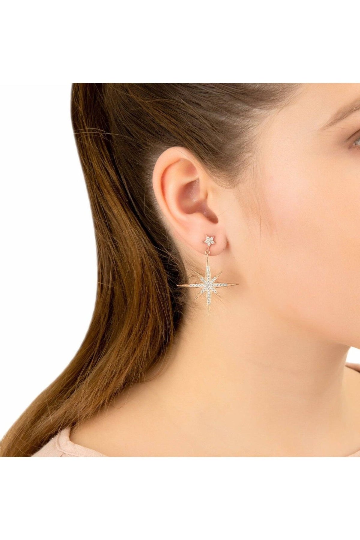 Large Star Burst Drop Earrings Silver - LATELITA Earrings