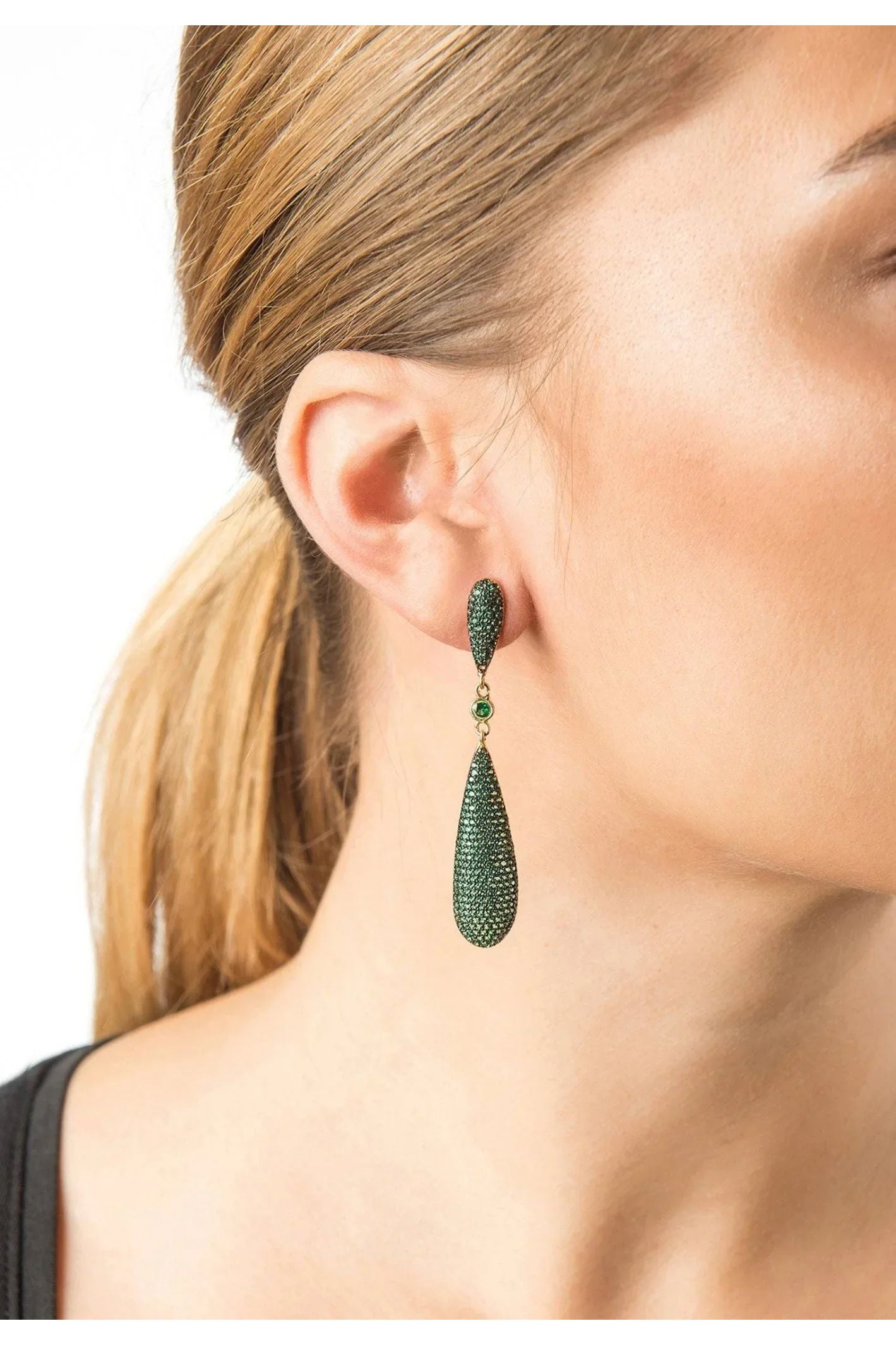 Latelita Long Drop Earrings Emerald Green Cz - LATELITA Earrings