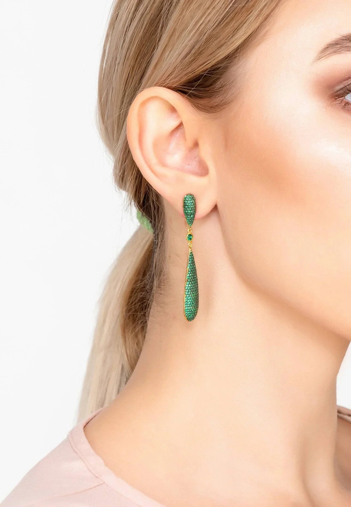 Latelita Long Drop Earrings Emerald Green Cz - LATELITA Earrings