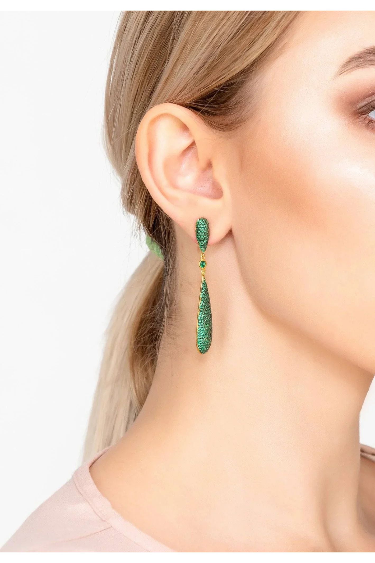 Latelita Long Drop Earrings Emerald Green Cz - LATELITA Earrings