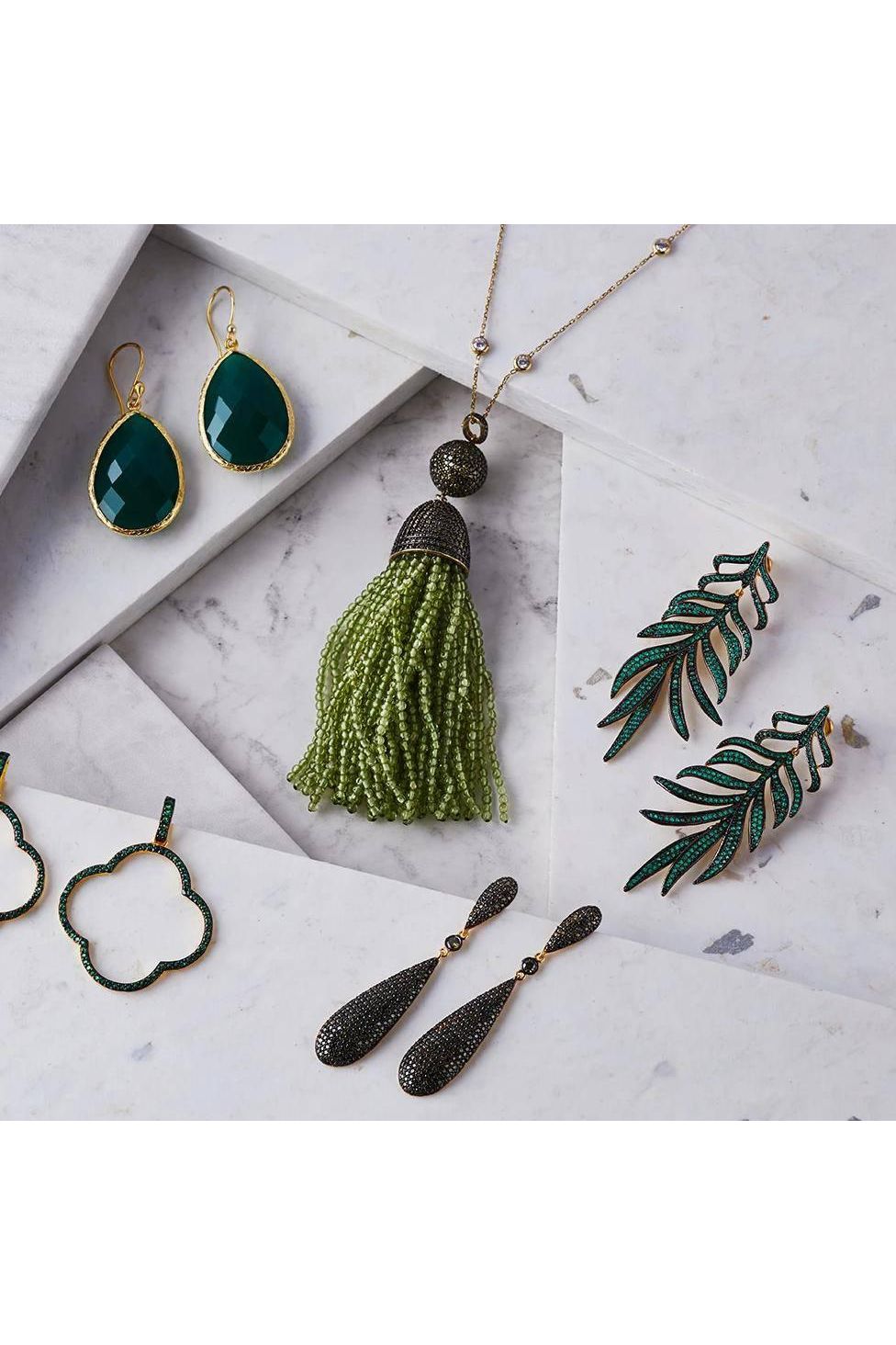 Latelita Long Drop Earrings Emerald Green Cz - LATELITA Earrings