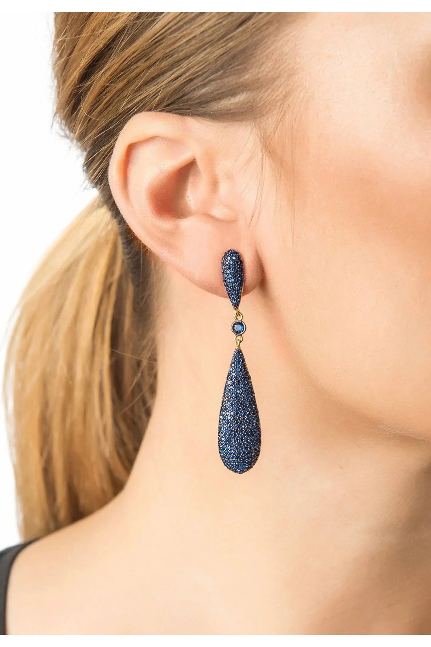 Latelita Long Drop Earrings Sapphire Blue Cz - LATELITA Earrings