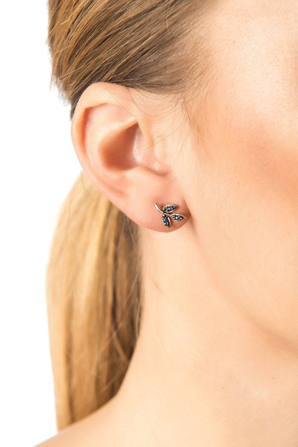 Leaf Stud Earrings Blue Sapphire Rosegold - LATELITA Earrings
