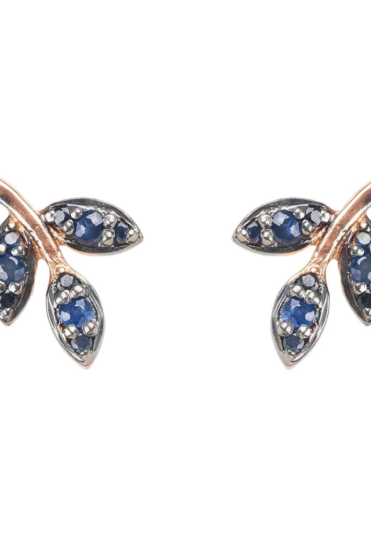 Leaf Stud Earrings Blue Sapphire Rosegold - LATELITA Earrings