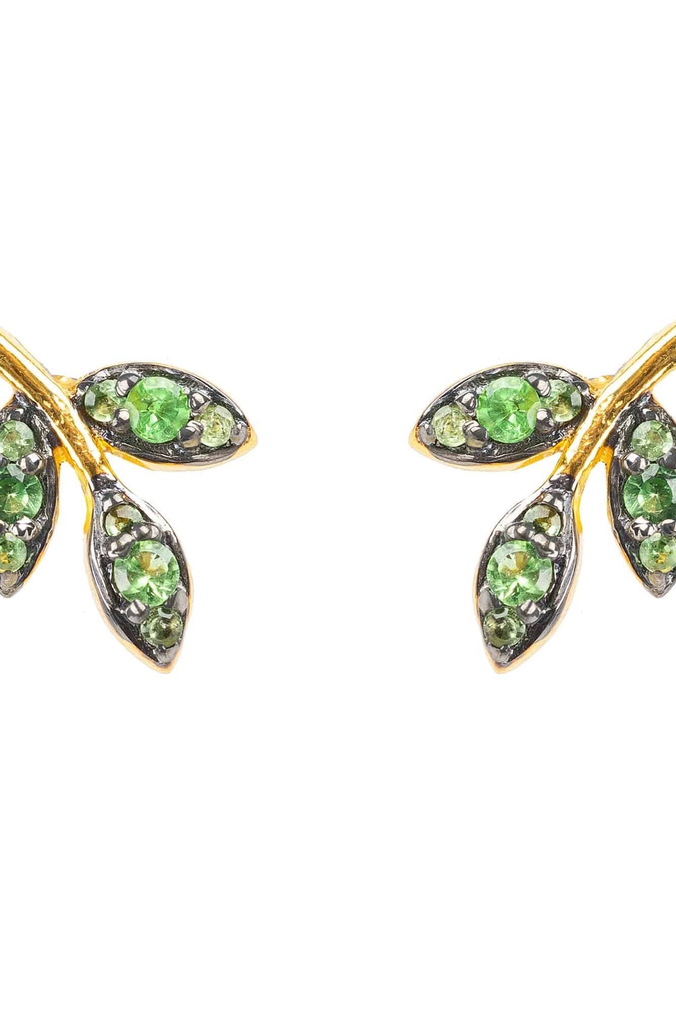 Leaf Stud Earrings Tsavorite Green Gold - LATELITA Earrings