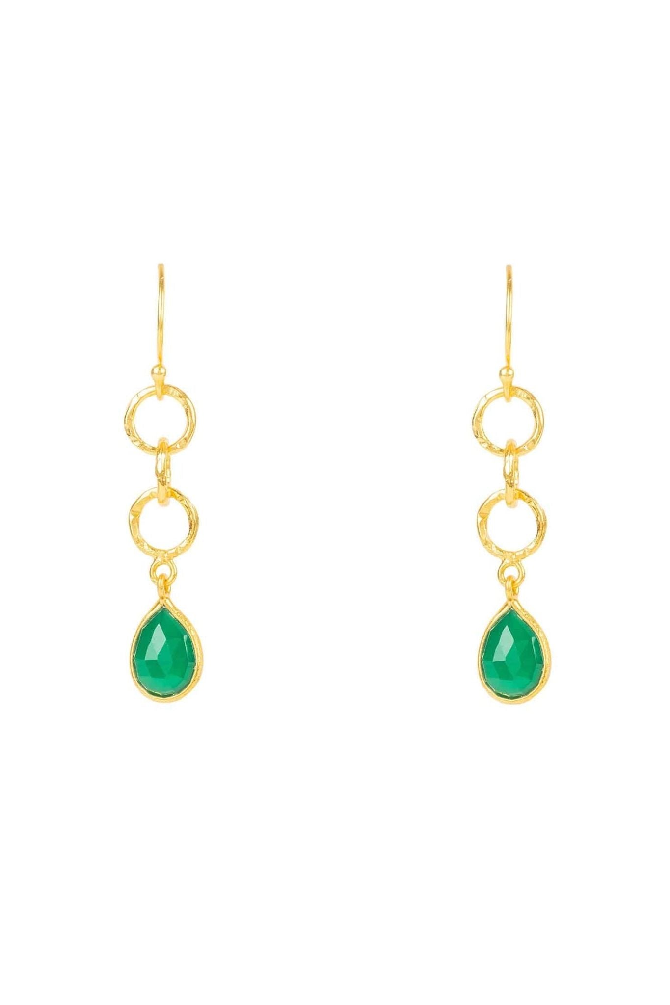 Linked Gemstone Drop Earrings Gold Green Onyx - LATELITA Earrings