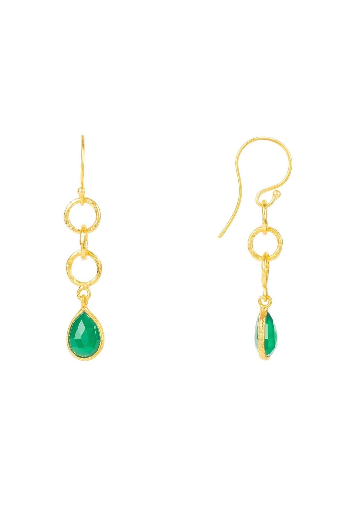 Linked Gemstone Drop Earrings Gold Green Onyx - LATELITA Earrings