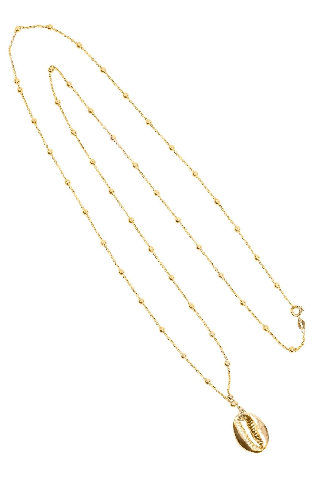 Long Cowrie Shell Pendant Necklace Ball Chain Gold - LATELITA Necklaces