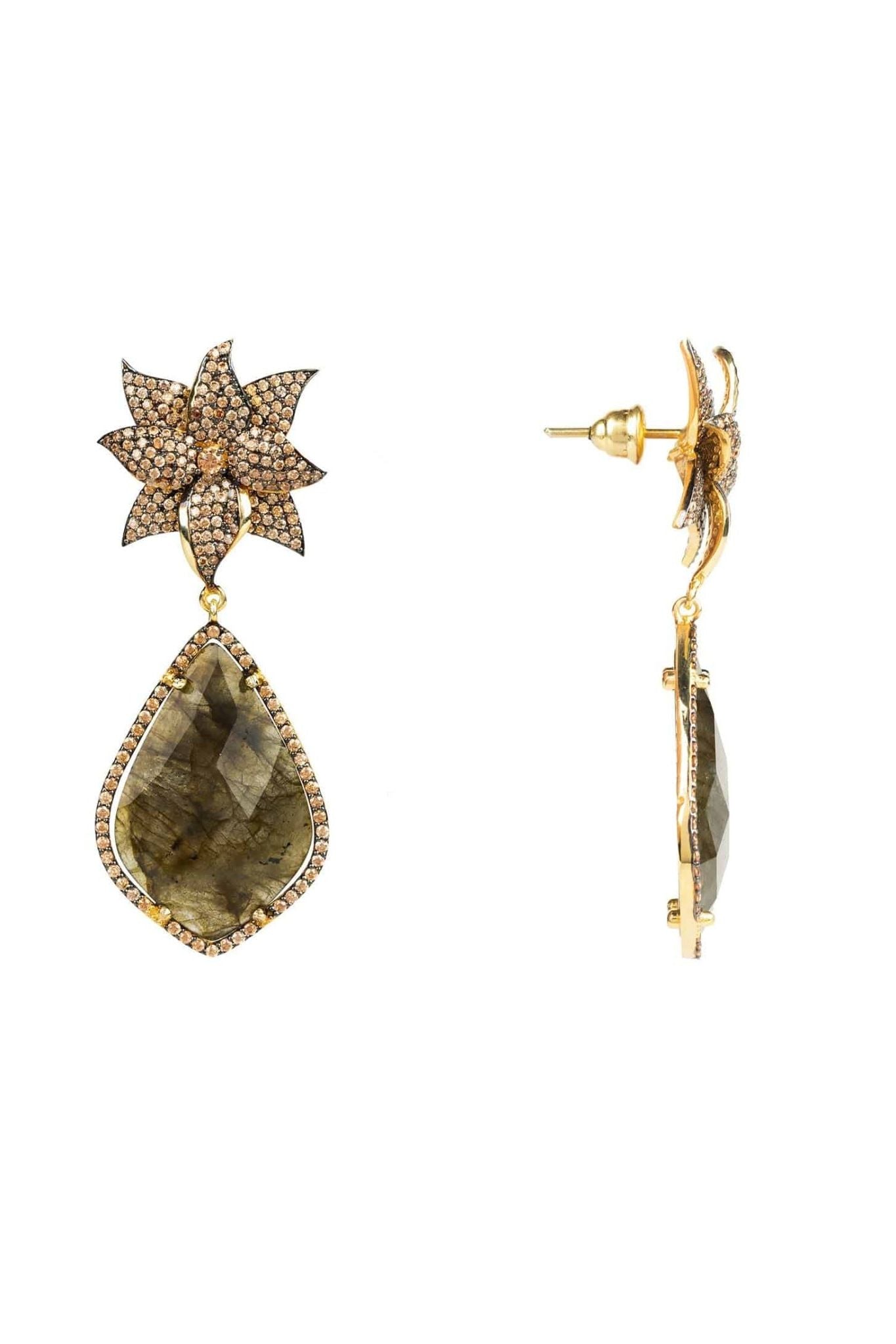 Lotus Flower Teardrop Labradorite Earrings Gold - LATELITA Earrings