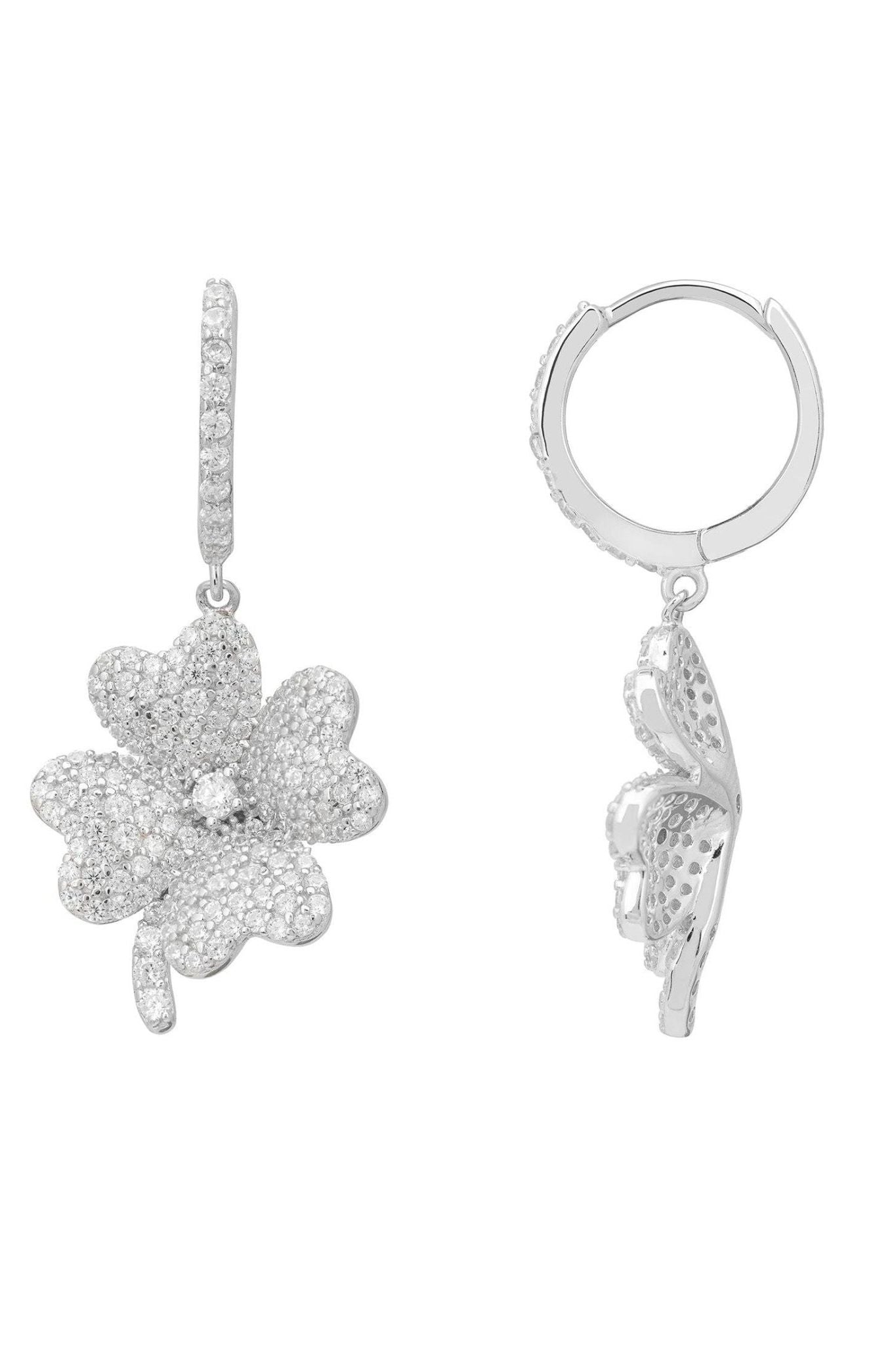 Lucky Clover Huggie Hoop Earrings Silver - LATELITA Earrings