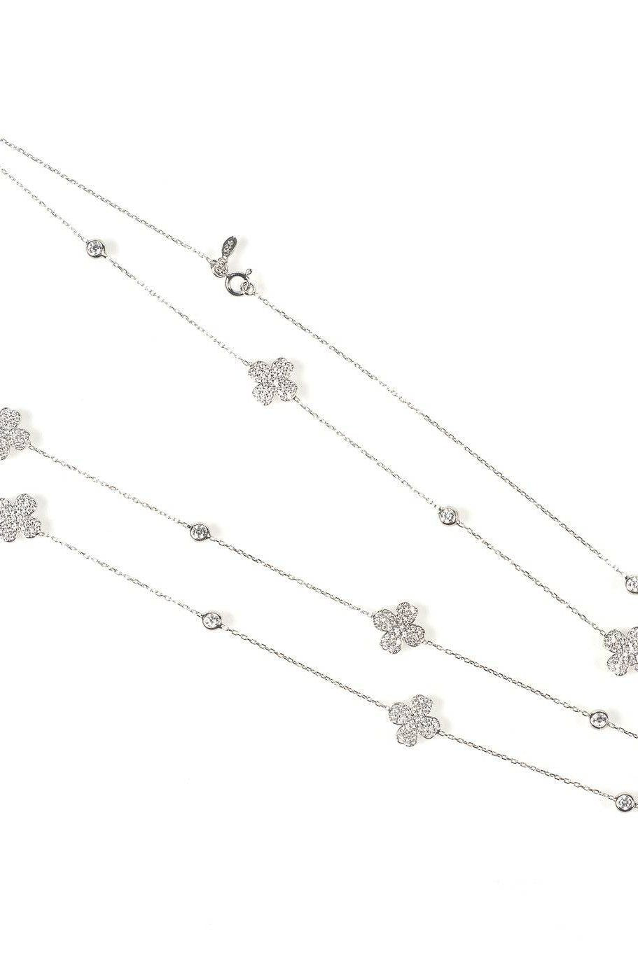 Lucky Four Leaf Clover Necklace Long Silver - LATELITA Necklaces