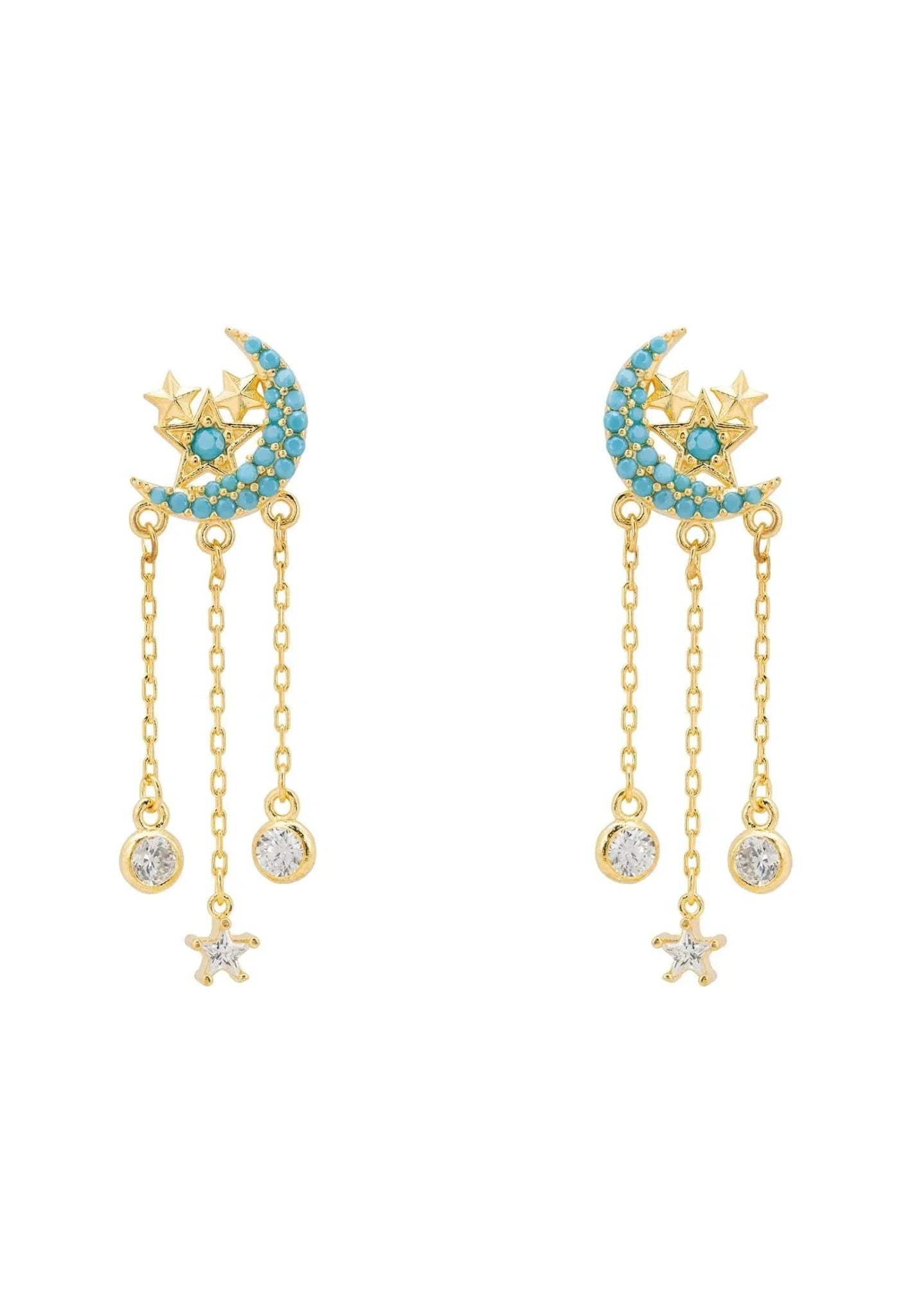 Lunar Moon Chain Drop Earrings Gold Turquoise - LATELITA Earrings